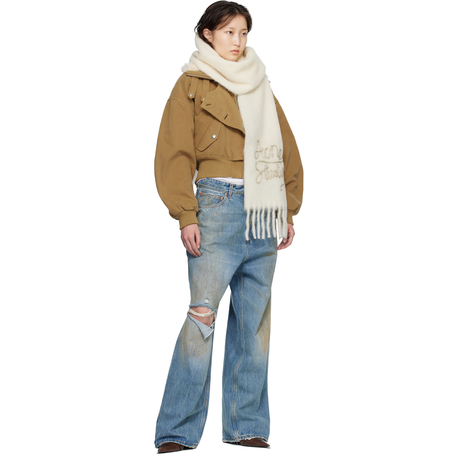  Acne Studios Off-white Wool Logo Scarf 