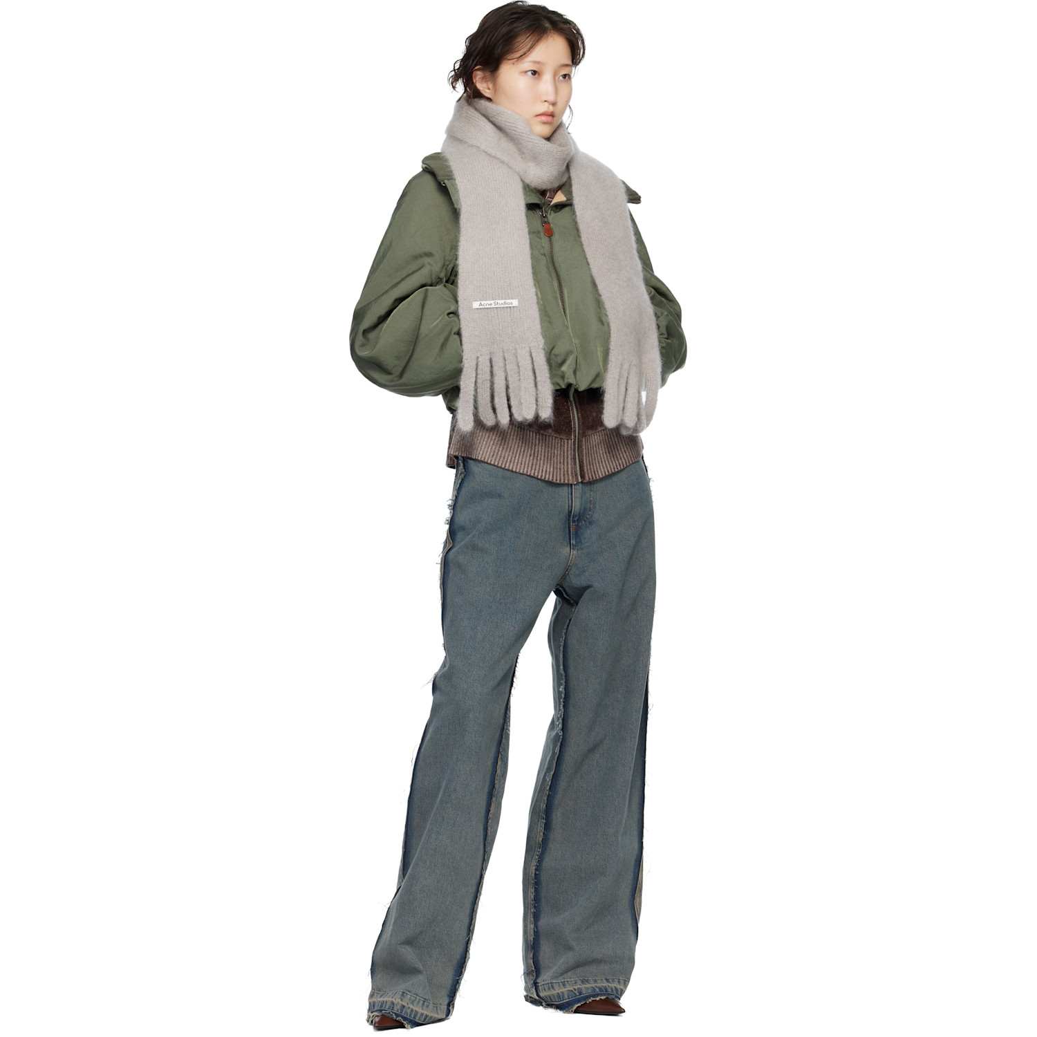  Acne Studios Grey Skinny Logo Scarf 
