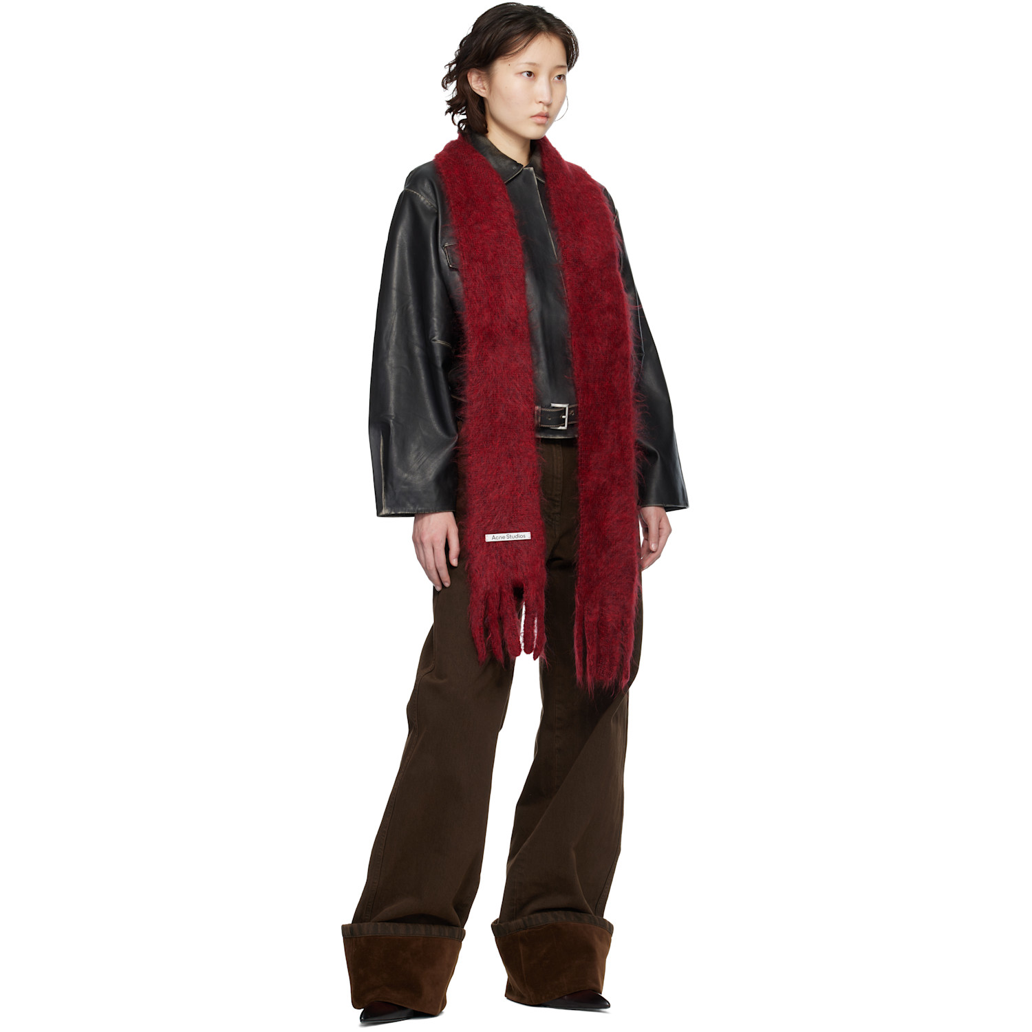  Acne Studios Red Skinny Logo Scarf 