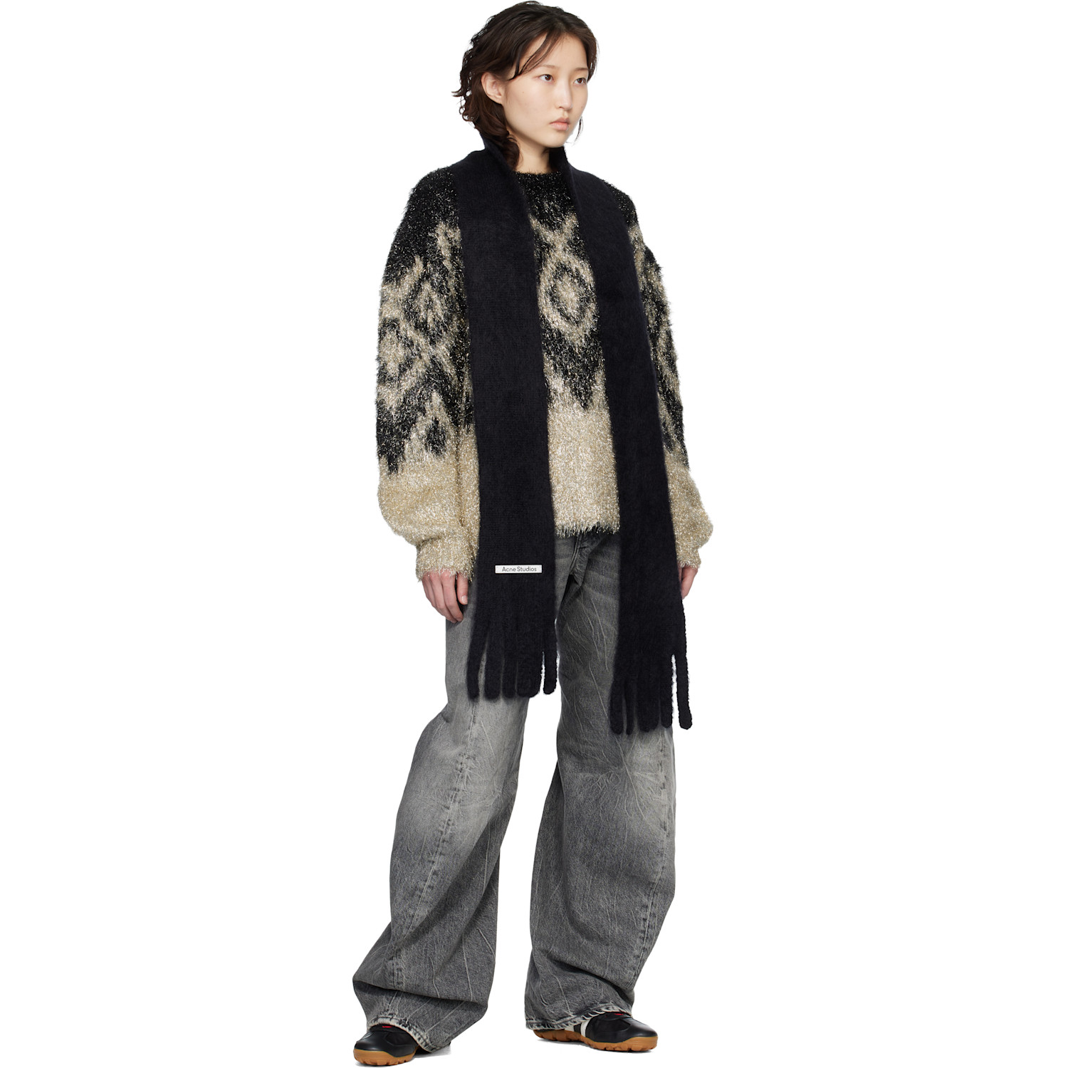  Acne Studios Black Skinny Logo Scarf 