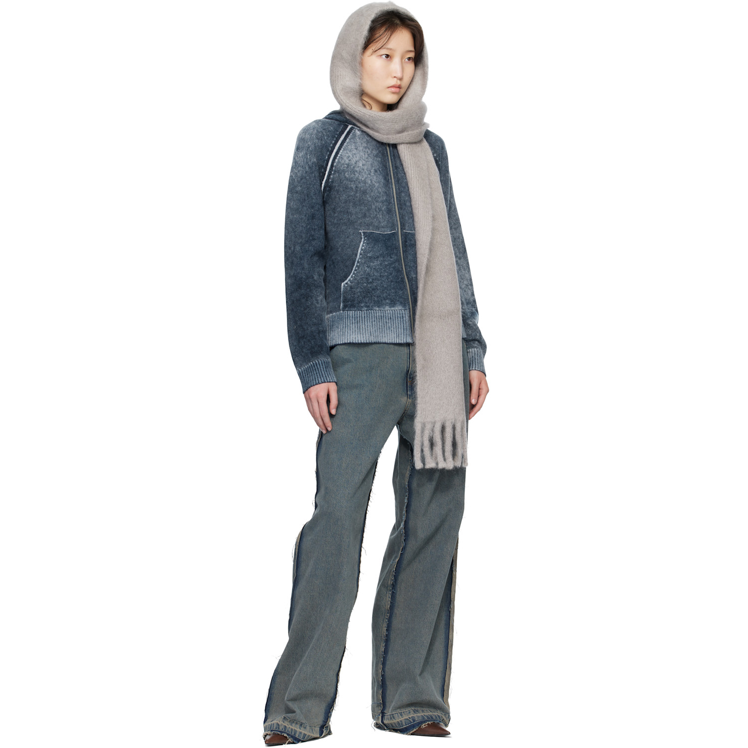  Acne Studios Gray Mohair Hood Scarf 
