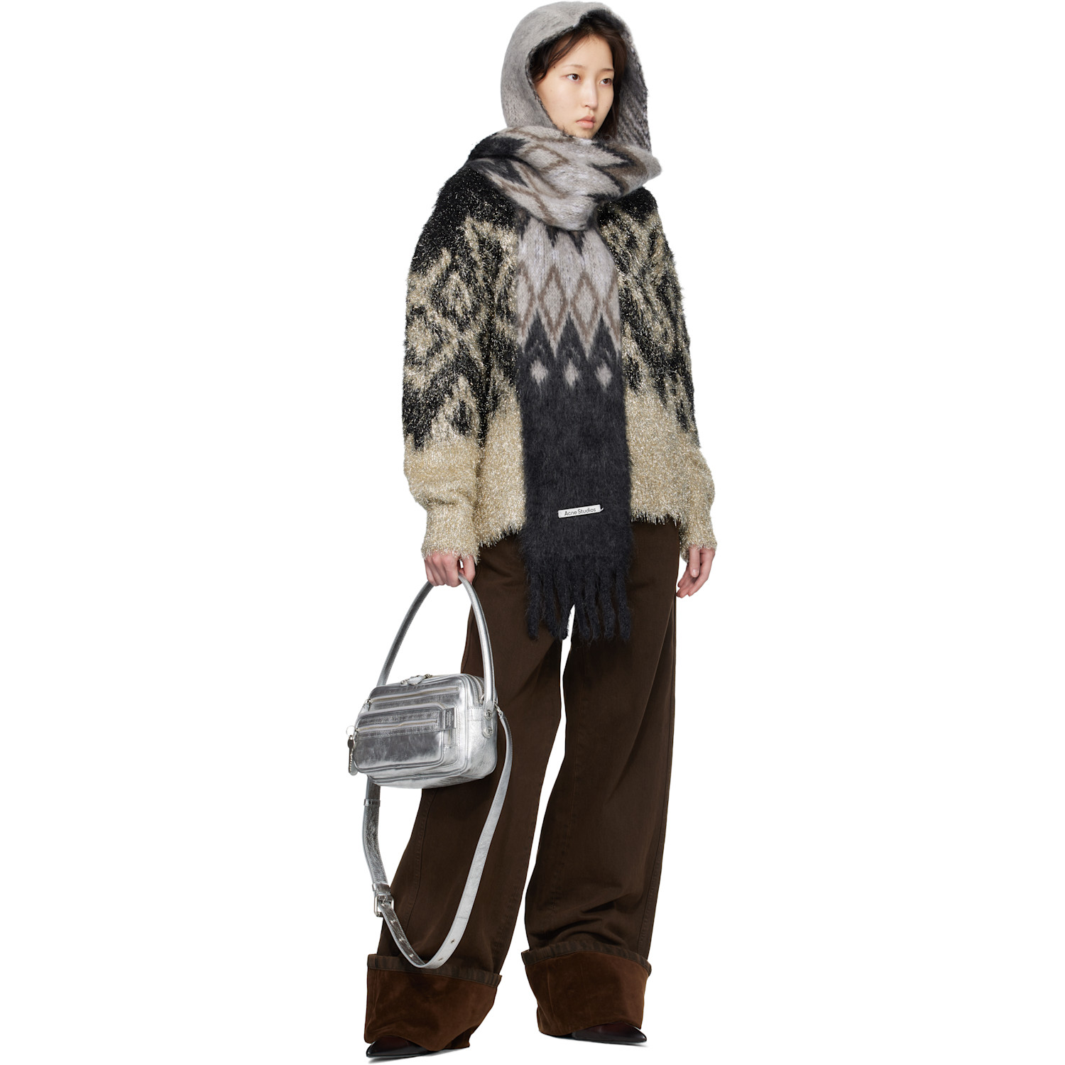  Acne Studios Gray Mohair Hood Scarf 