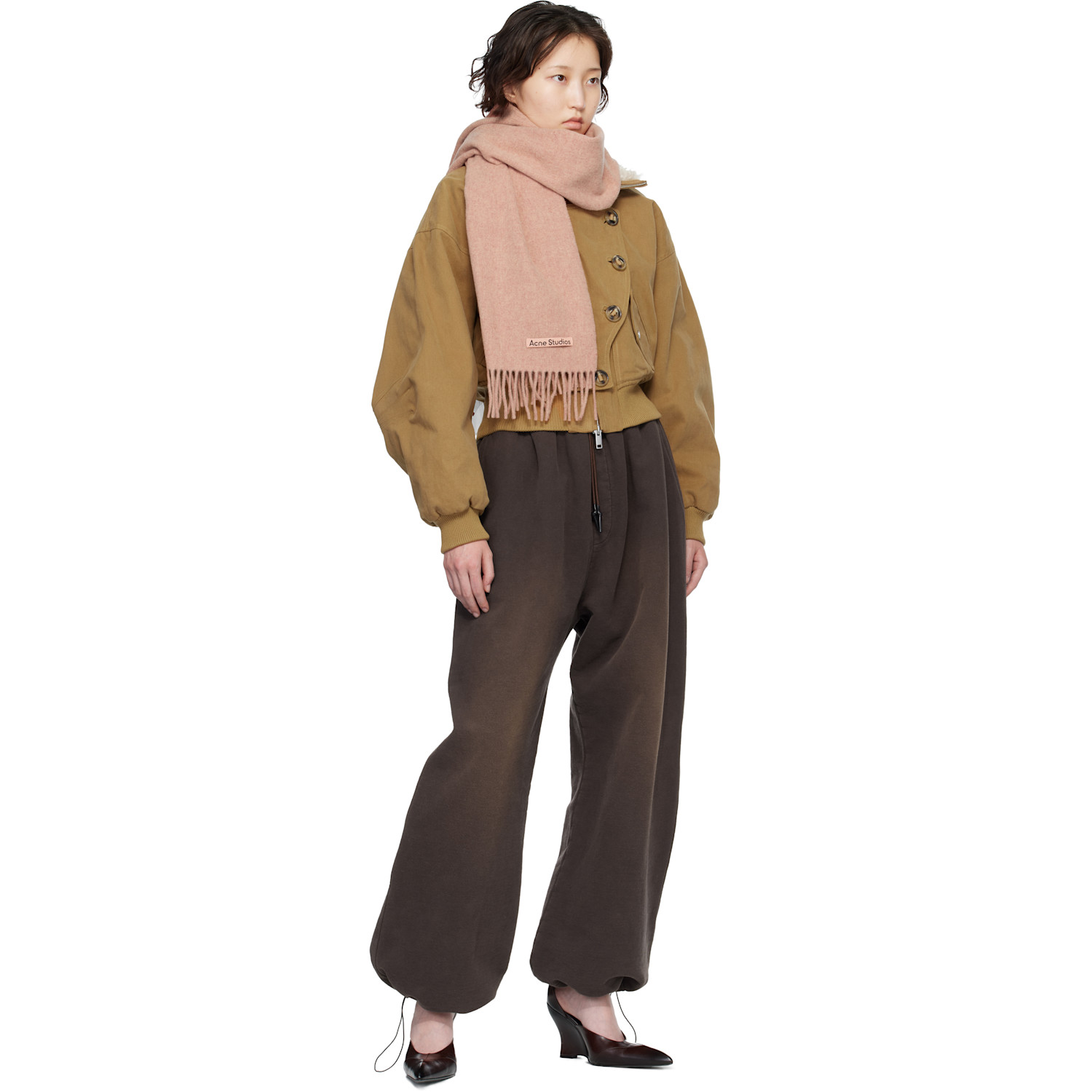  Acne Studios Pink Fringe Wool Narrow Scarf 