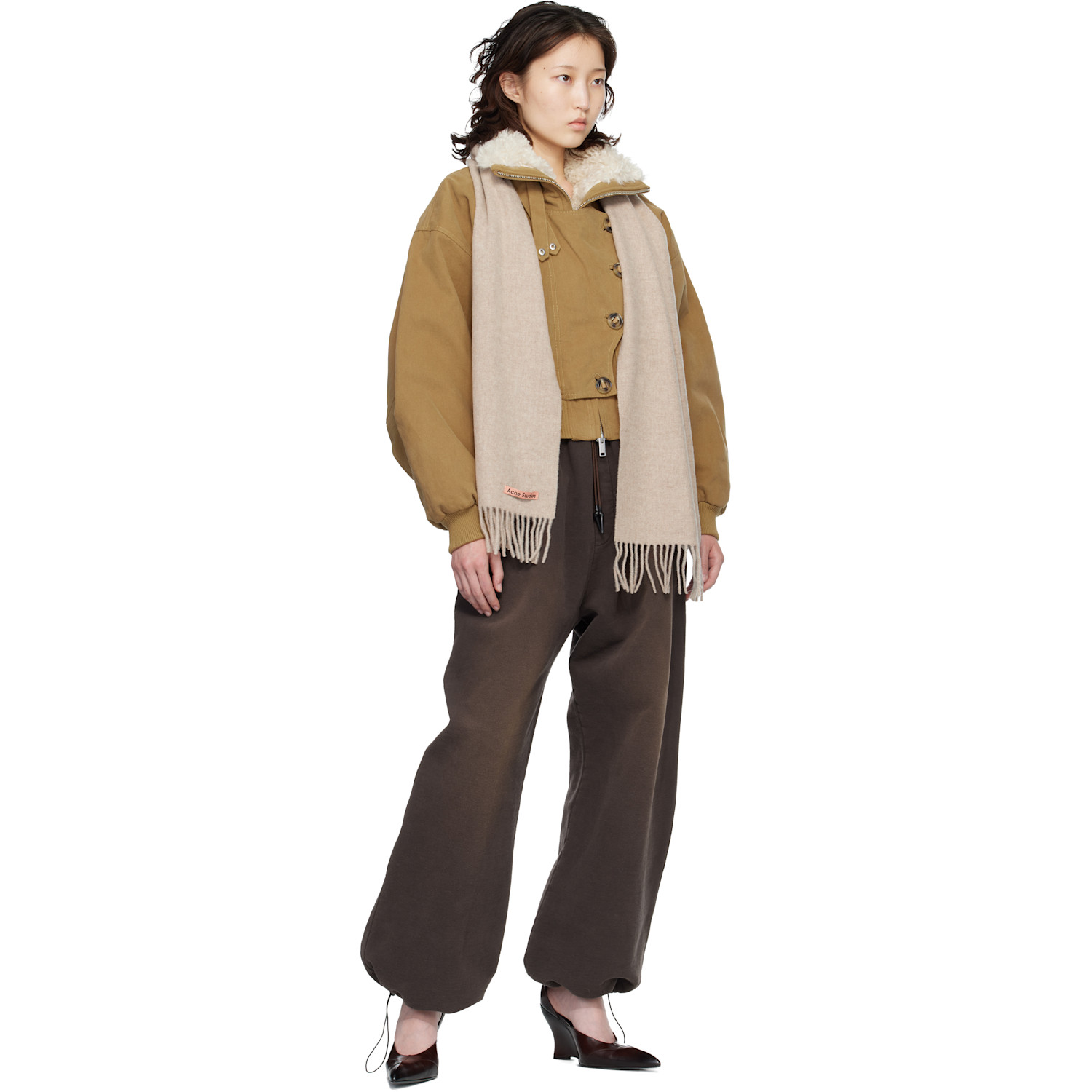  Acne Studios Beige Fringe Wool Skinny Scarf 