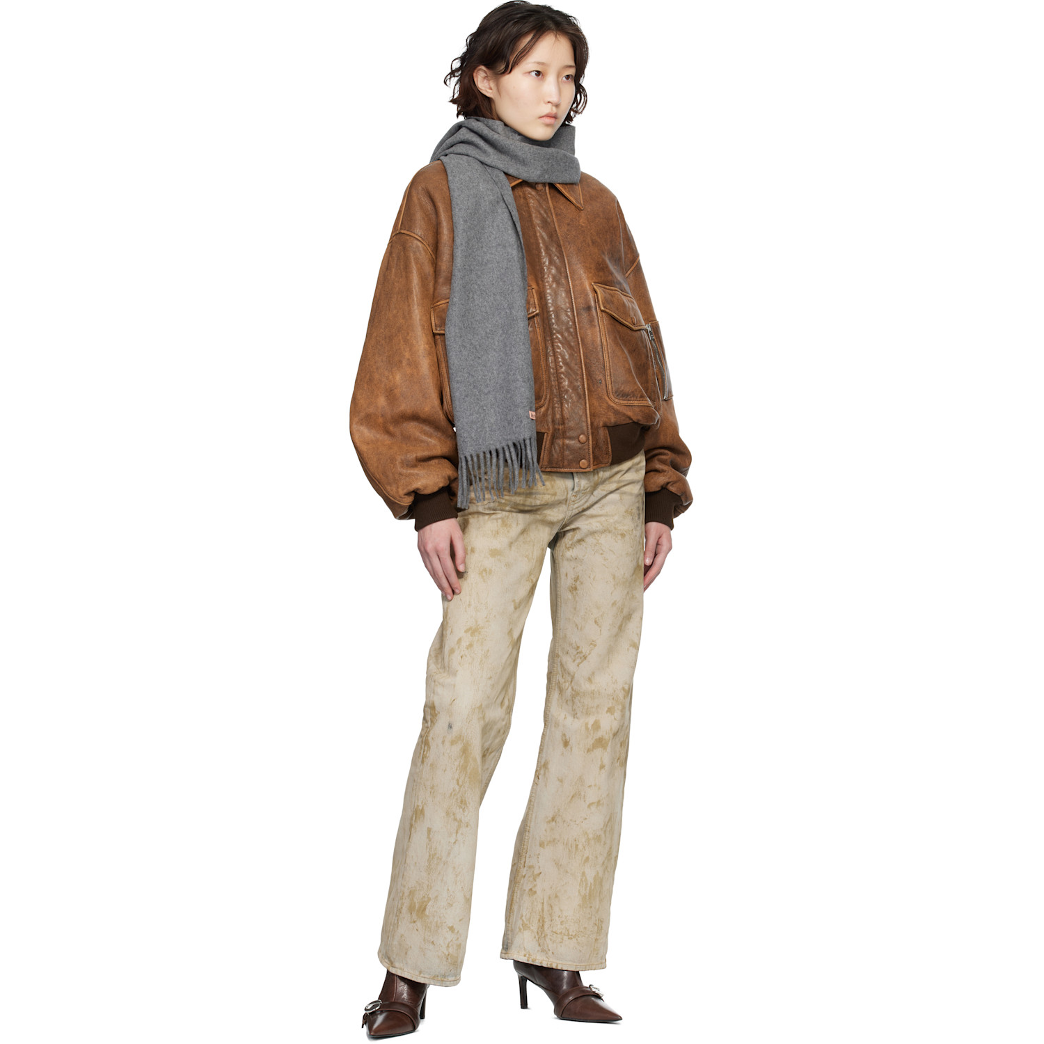  Acne Studios Gray Fringe Wool Skinny Scarf 