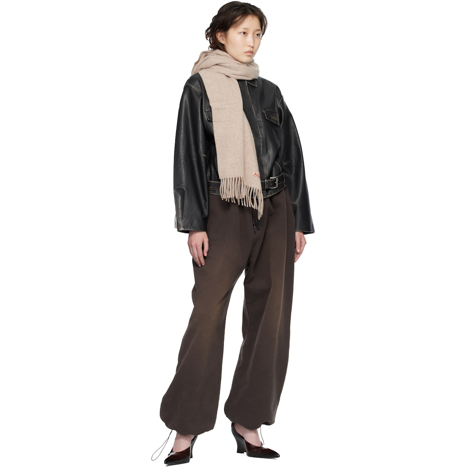  Acne Studios Beige Fringe Wool Narrow Scarf 