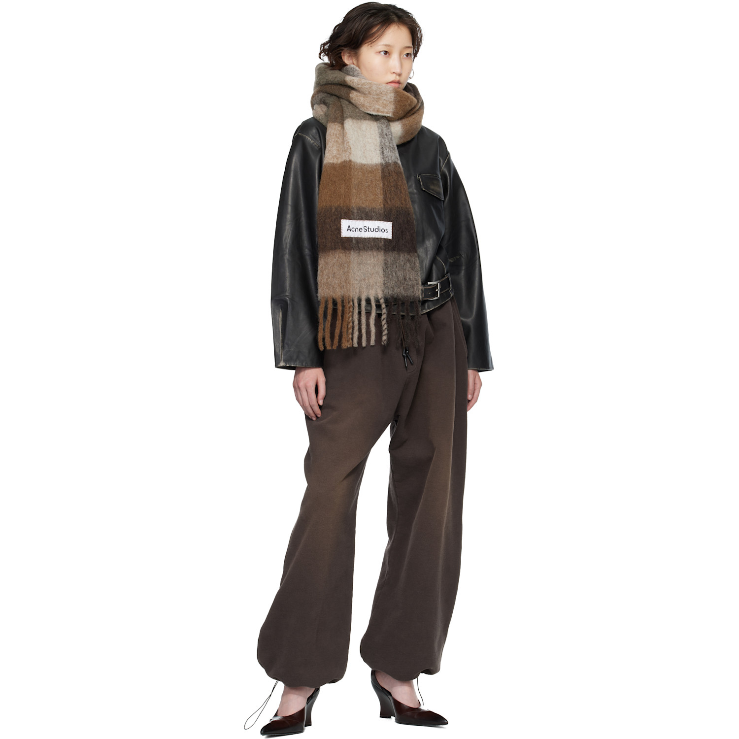  Acne Studios Brown Mohair Checked Scarf 