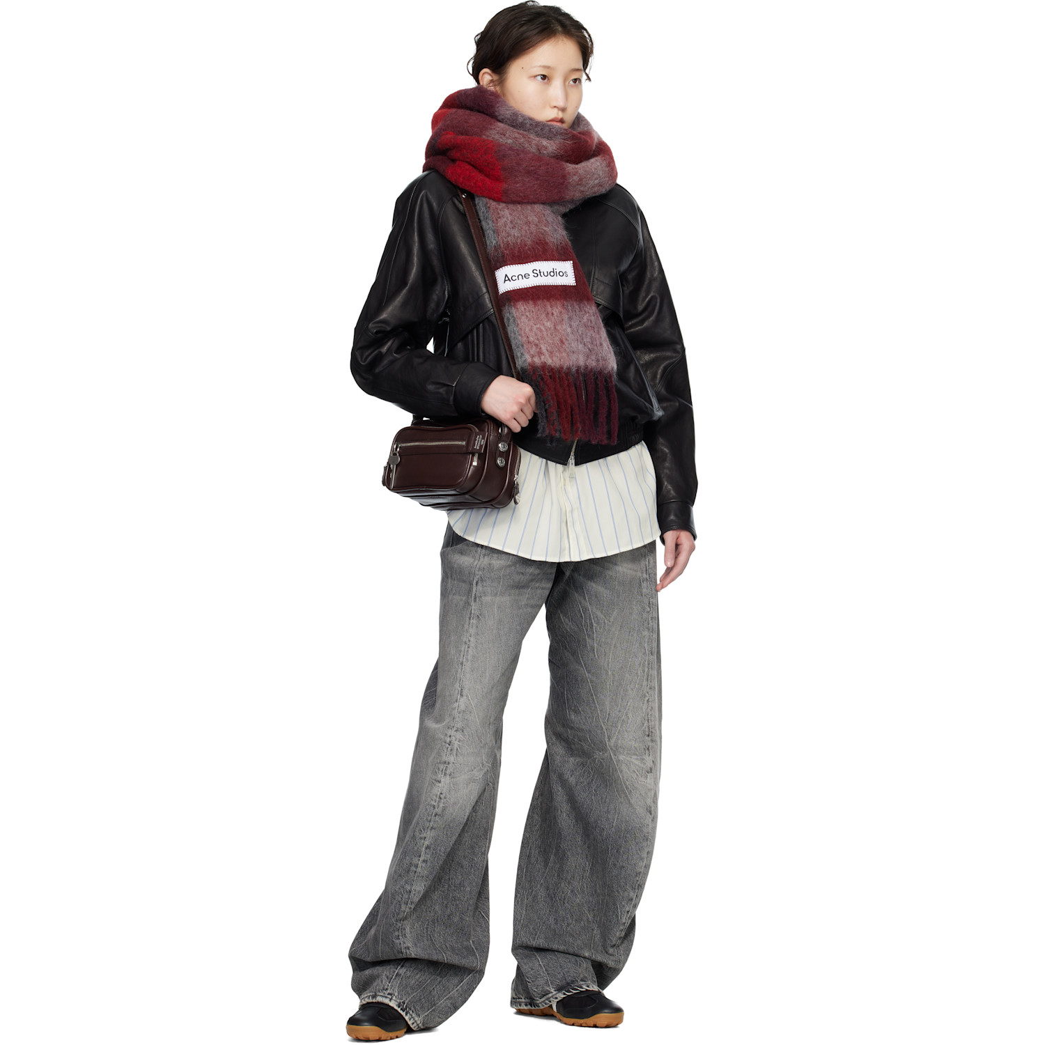  Acne Studios Red Mohair Checked Scarf 