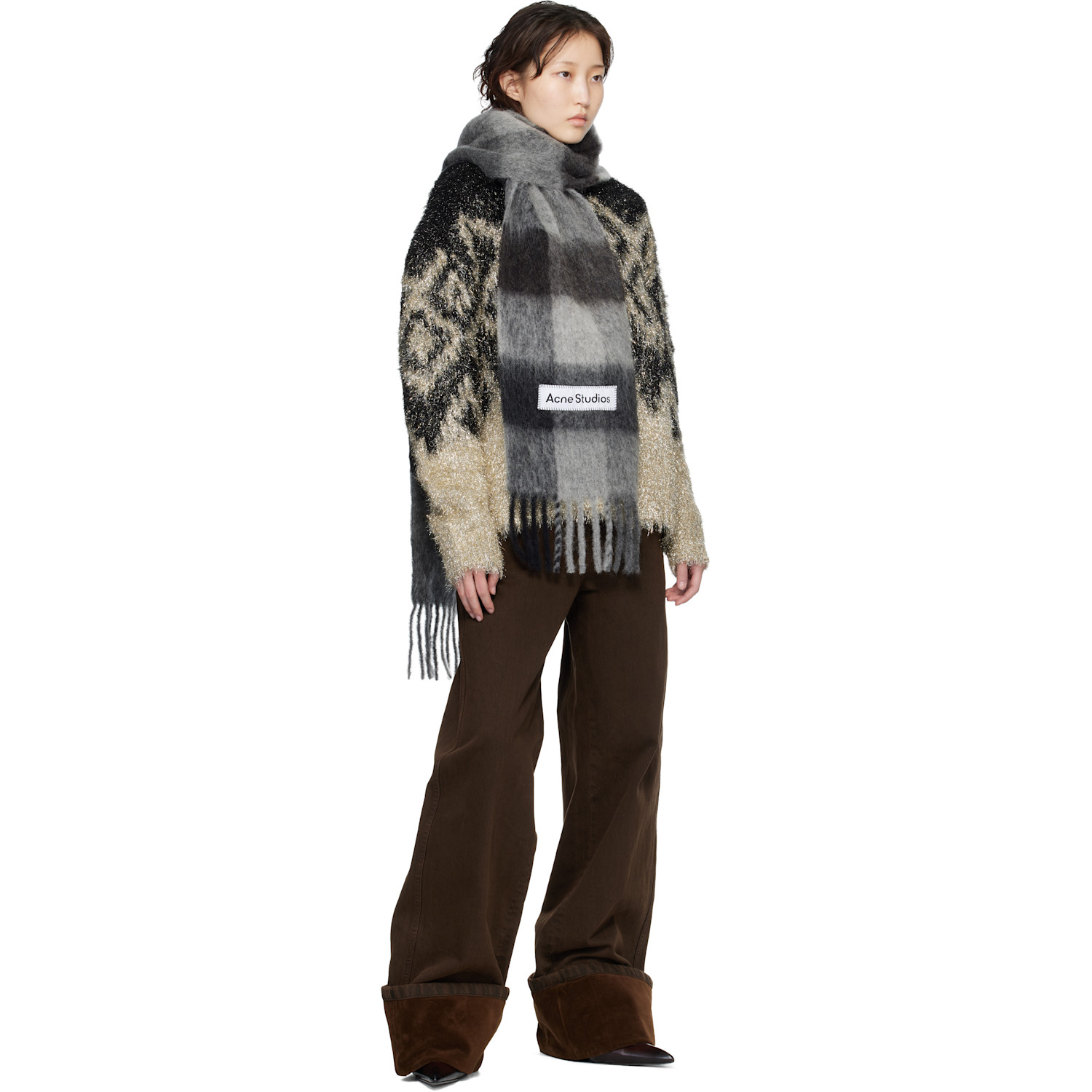  Acne Studios Gray Mohair Checked Scarf 