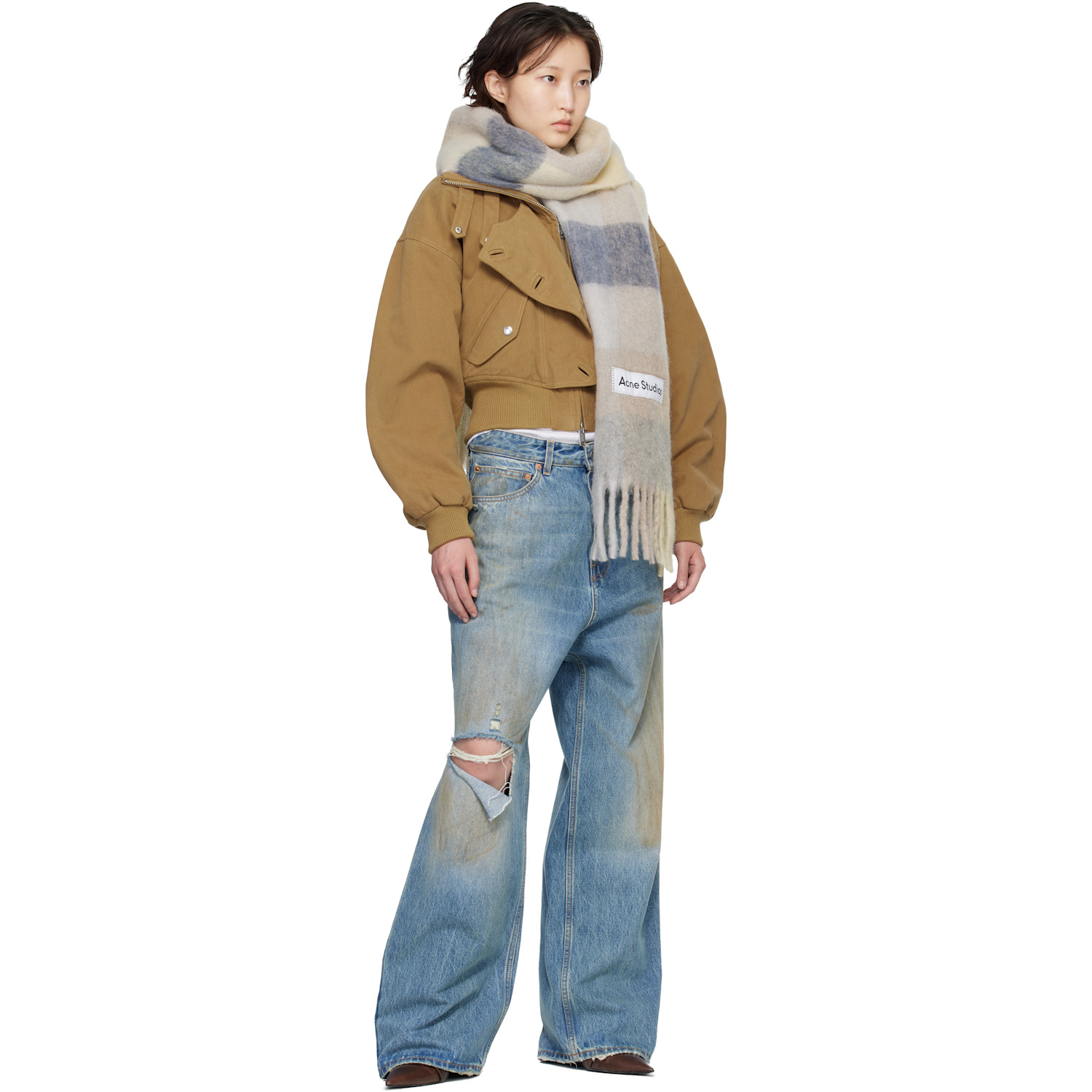  Acne Studios Off-white Mohair Checked Scarf 