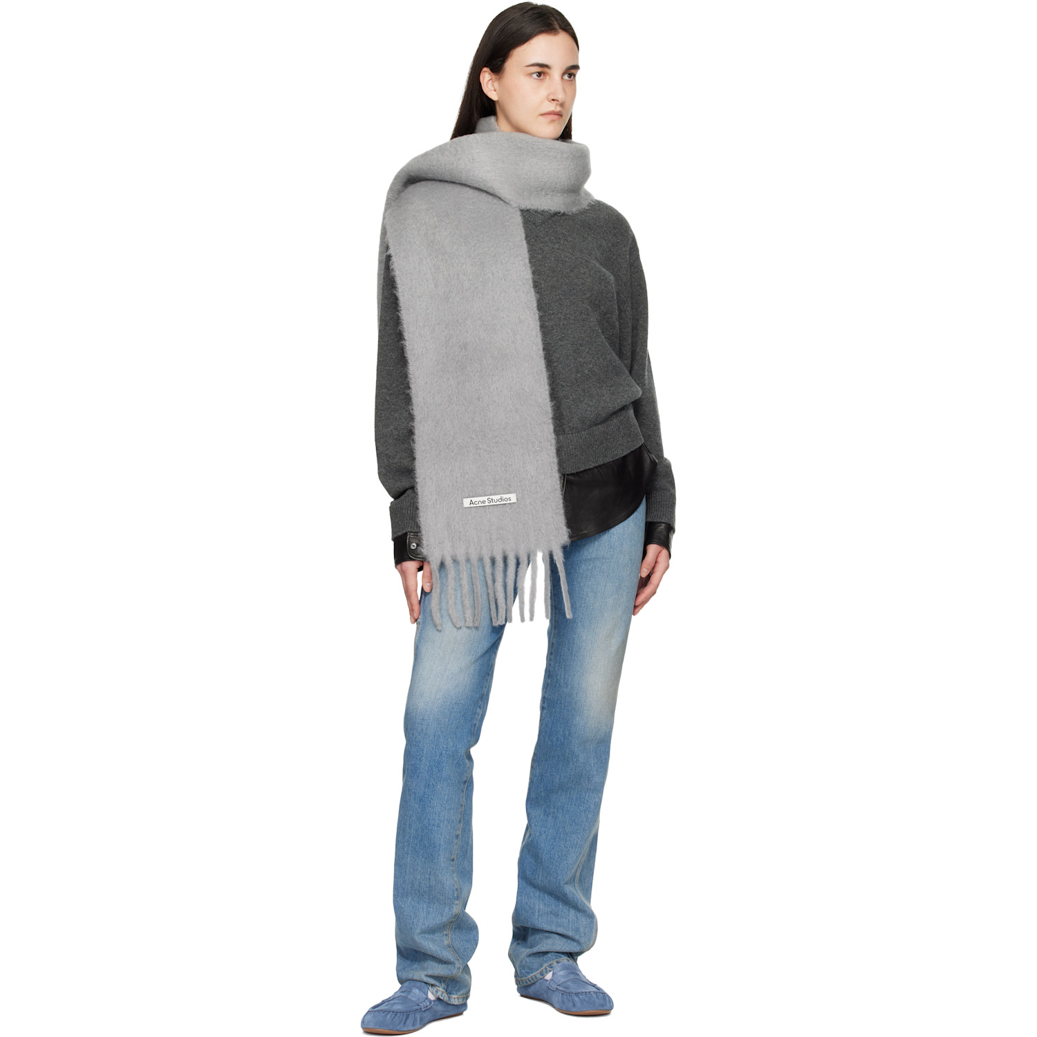  Acne Studios Gray Mohair Logo Scarf 