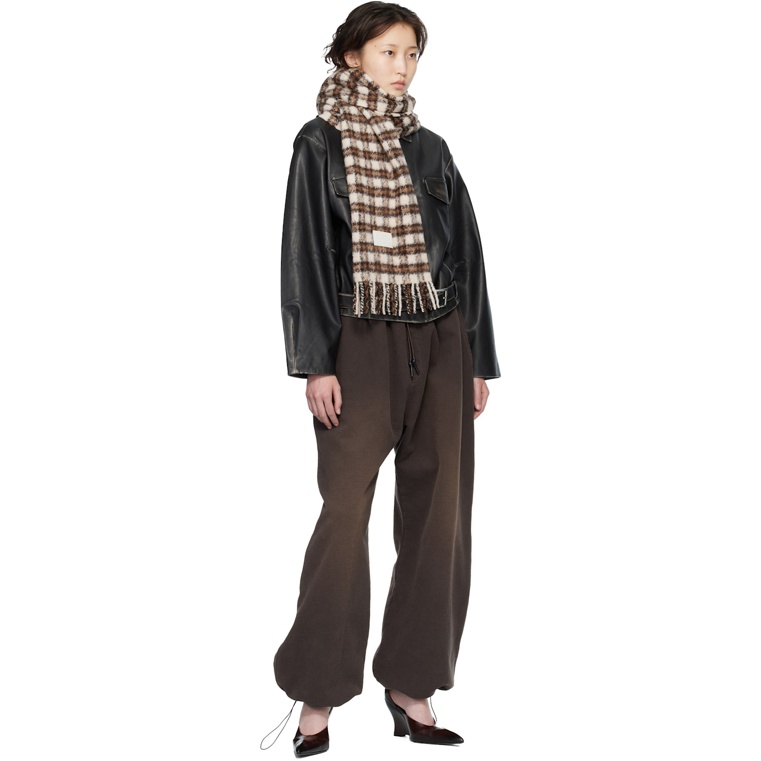  Acne Studios Beige & Brown Checked Logo Scarf 