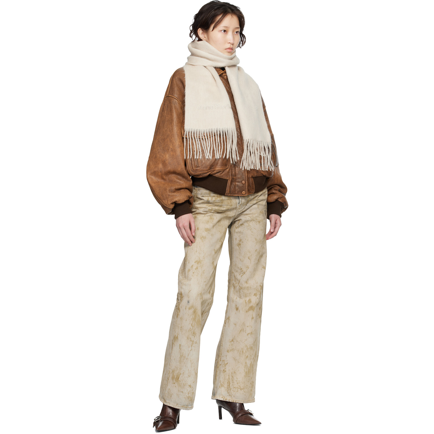  Acne Studios Beige Wool Logo Scarf 