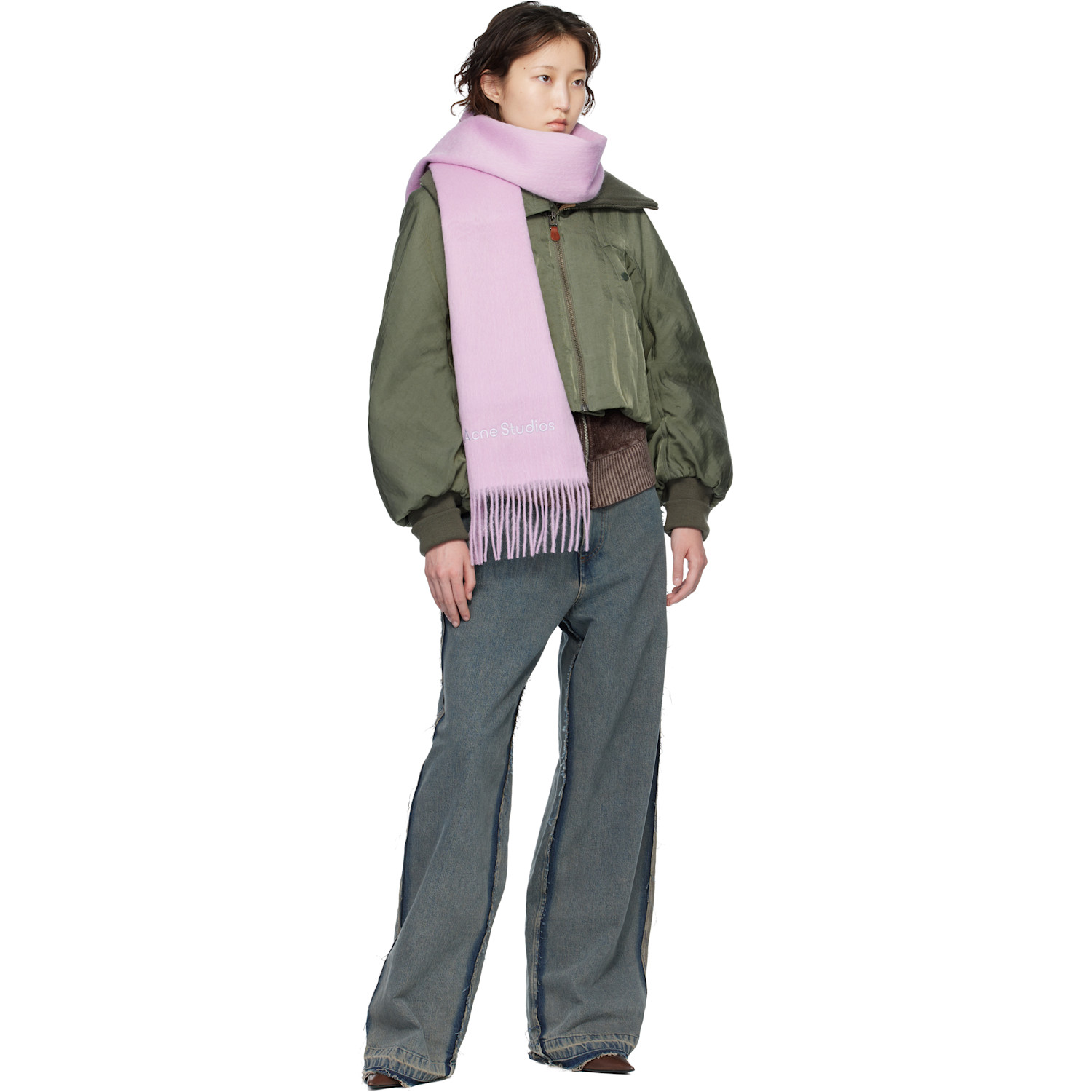  Acne Studios Pink Wool Logo Scarf 