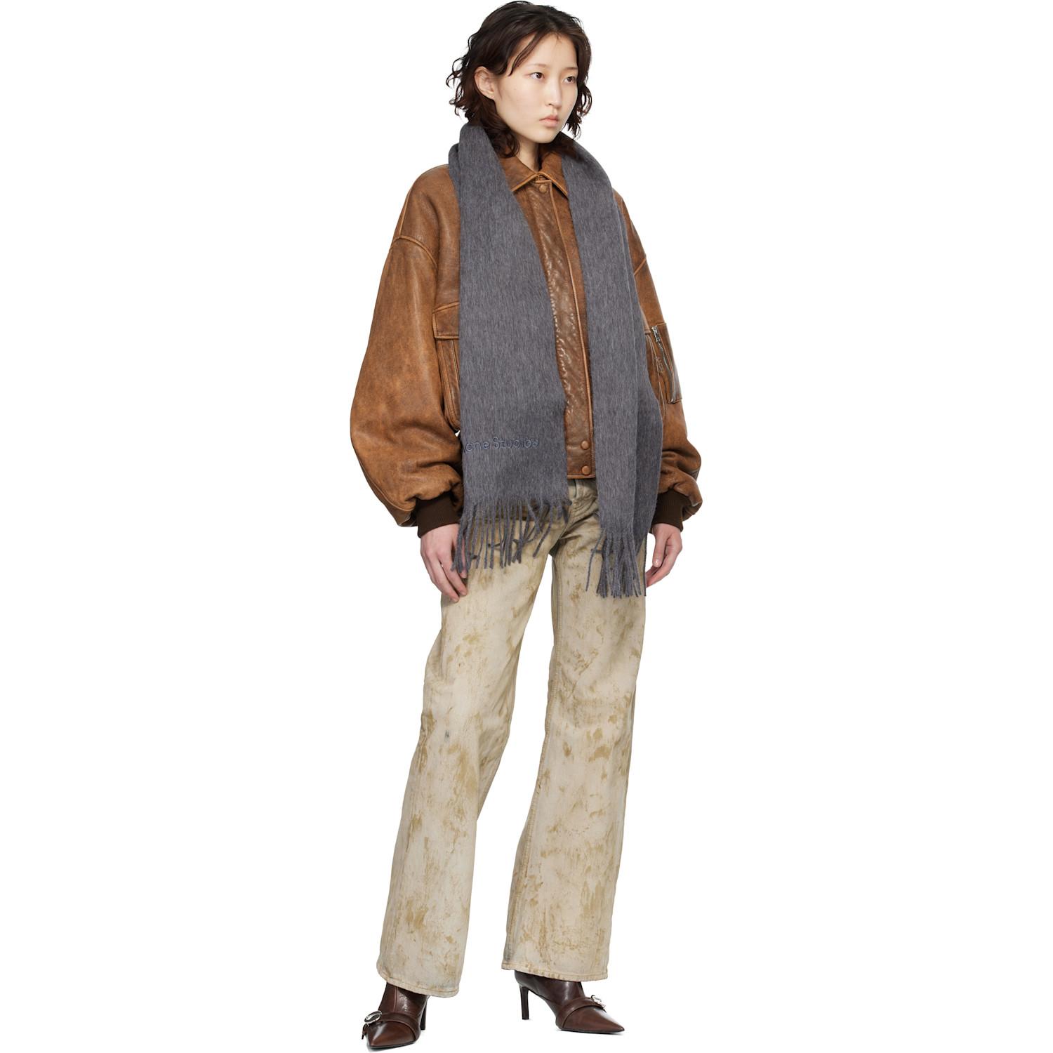  Acne Studios Gray Wool Logo Scarf 