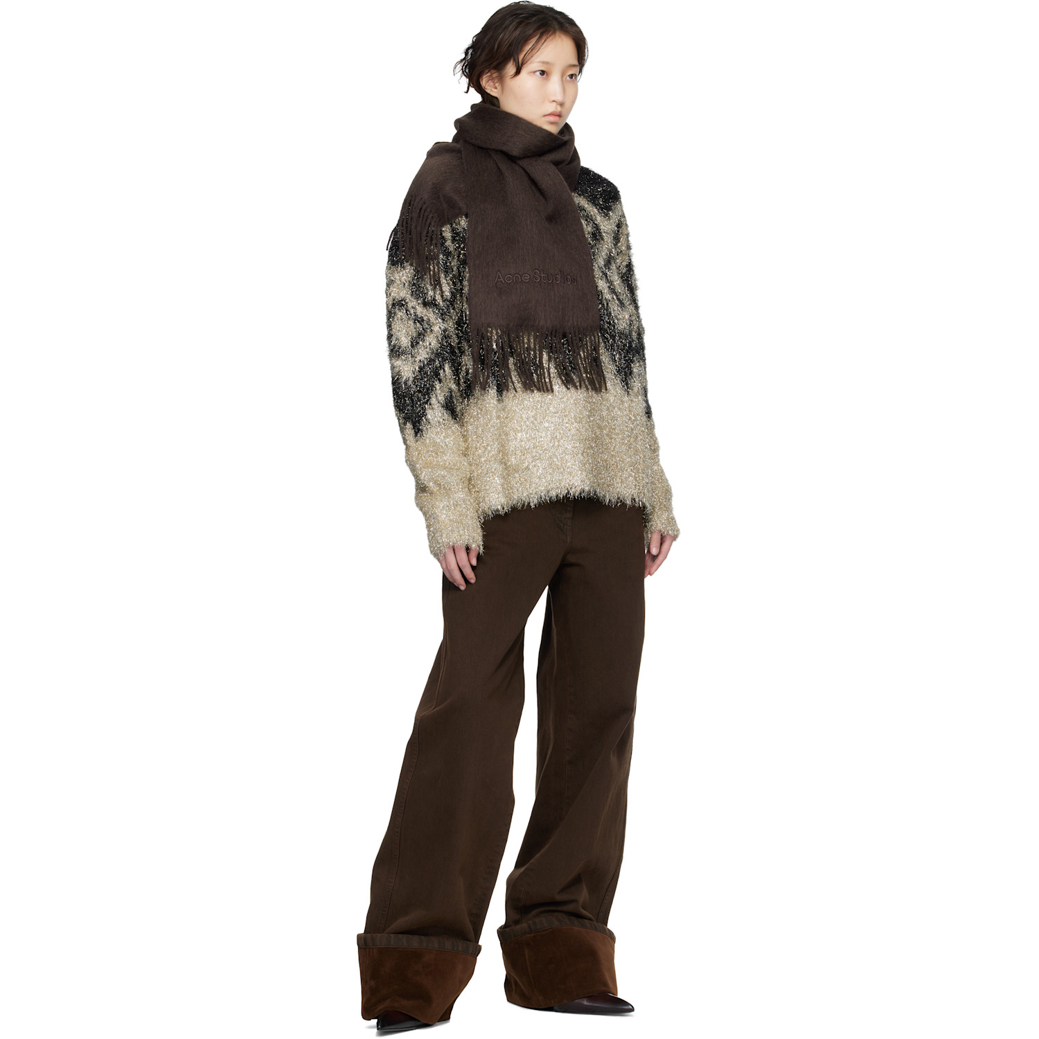  Acne Studios Brown Wool Logo Scarf 
