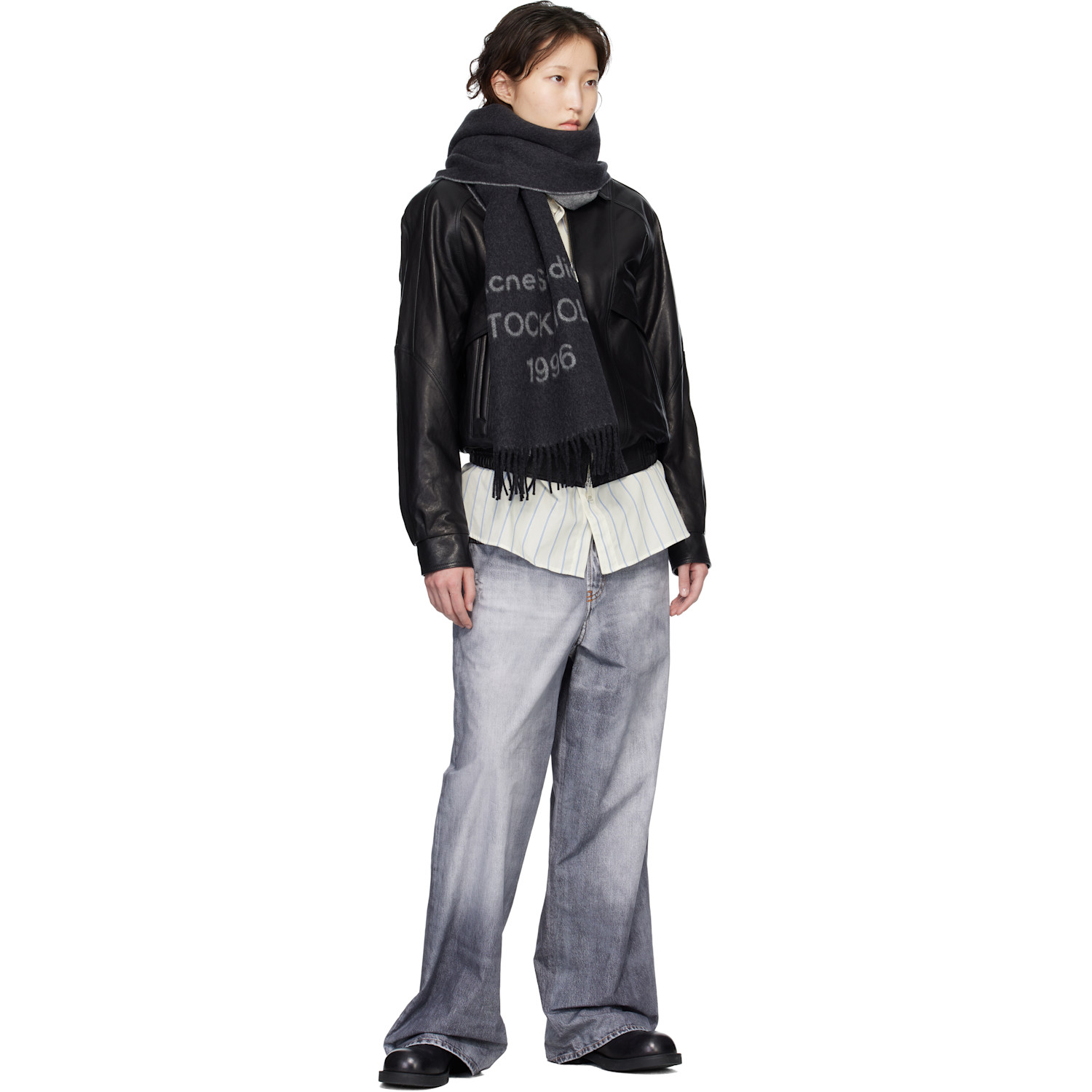  Acne Studios Gray Logo Wide Scarf 