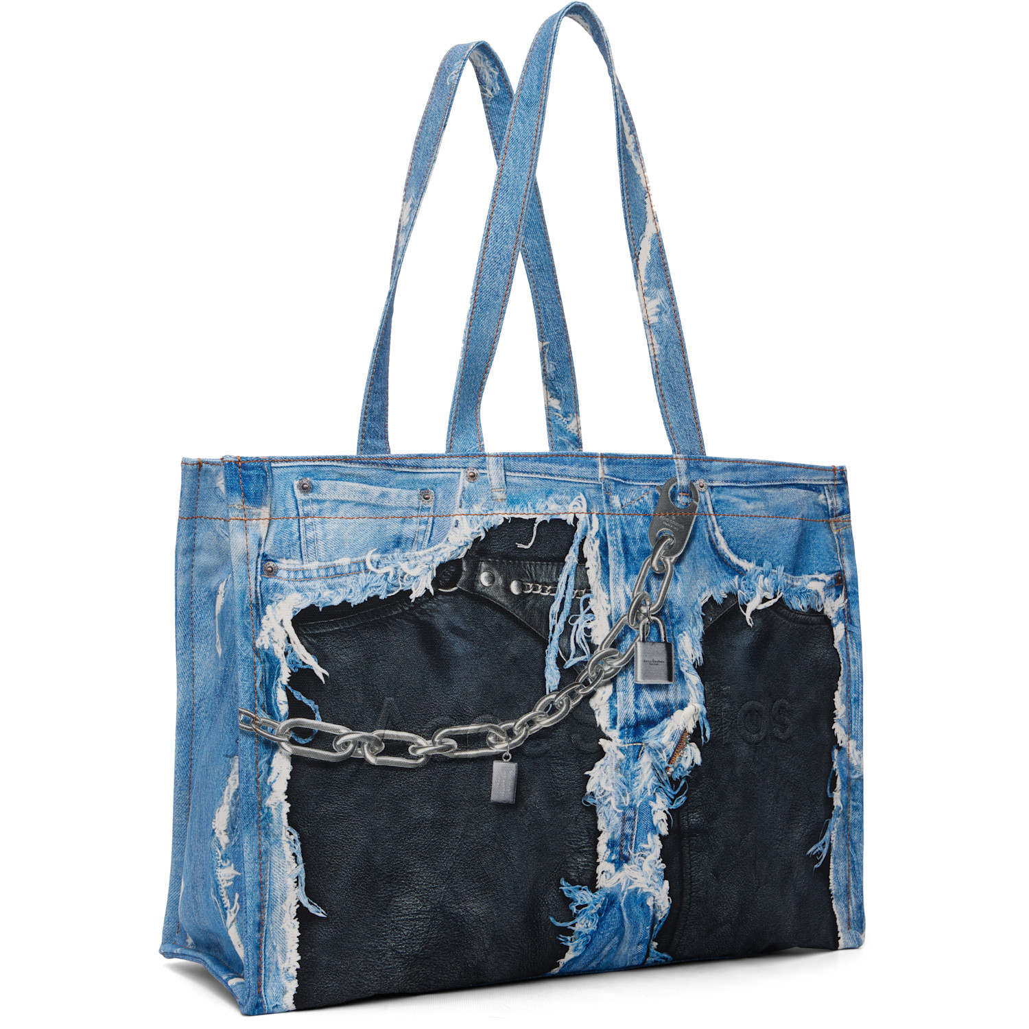  Acne Studios Blue & Black Denim Print Tote 