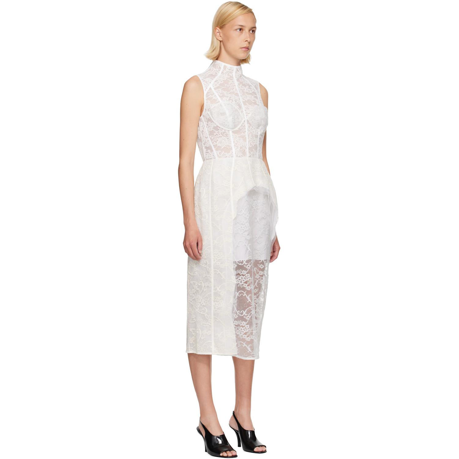  Acne Studios White Lace Corset Midi Dress 