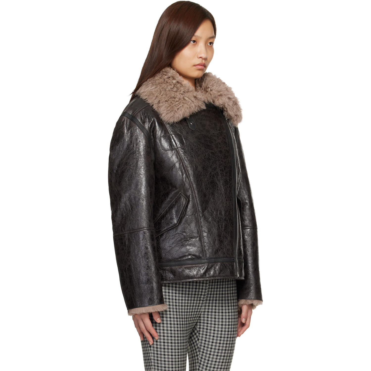  Acne Studios Brown Leather Shearling Jacket 