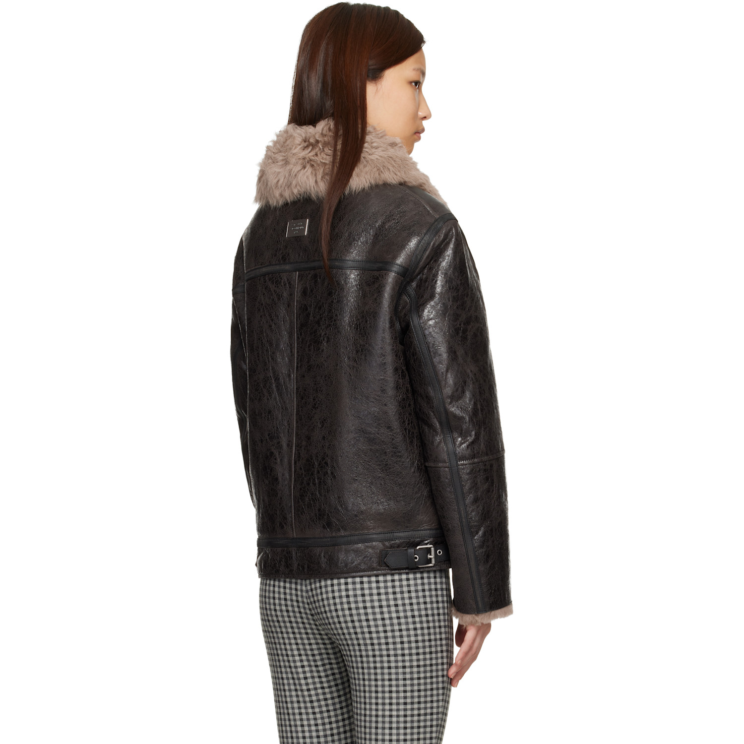  Acne Studios Brown Leather Shearling Jacket 
