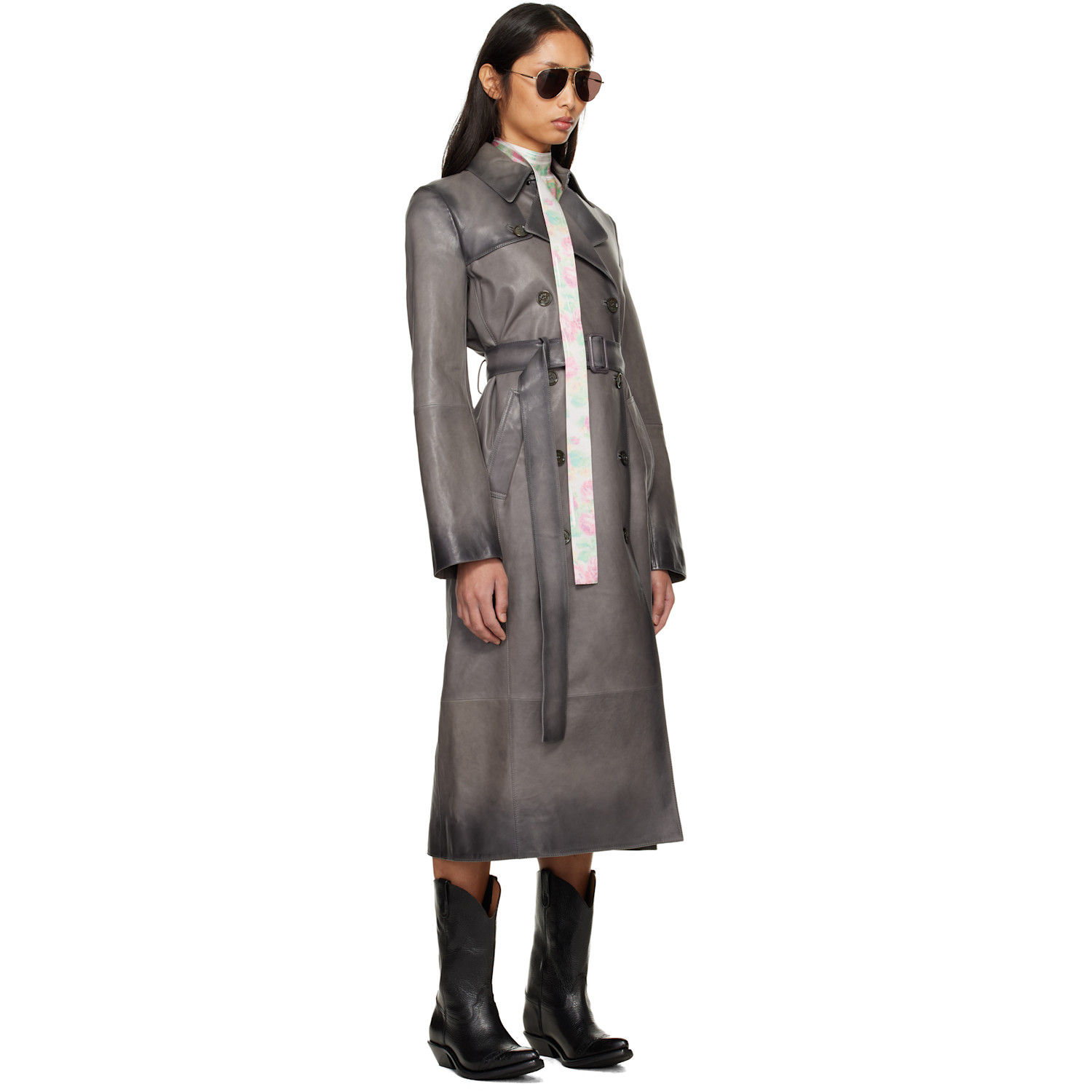  Acne Studios Gray Ombré Leather Trench Coat 