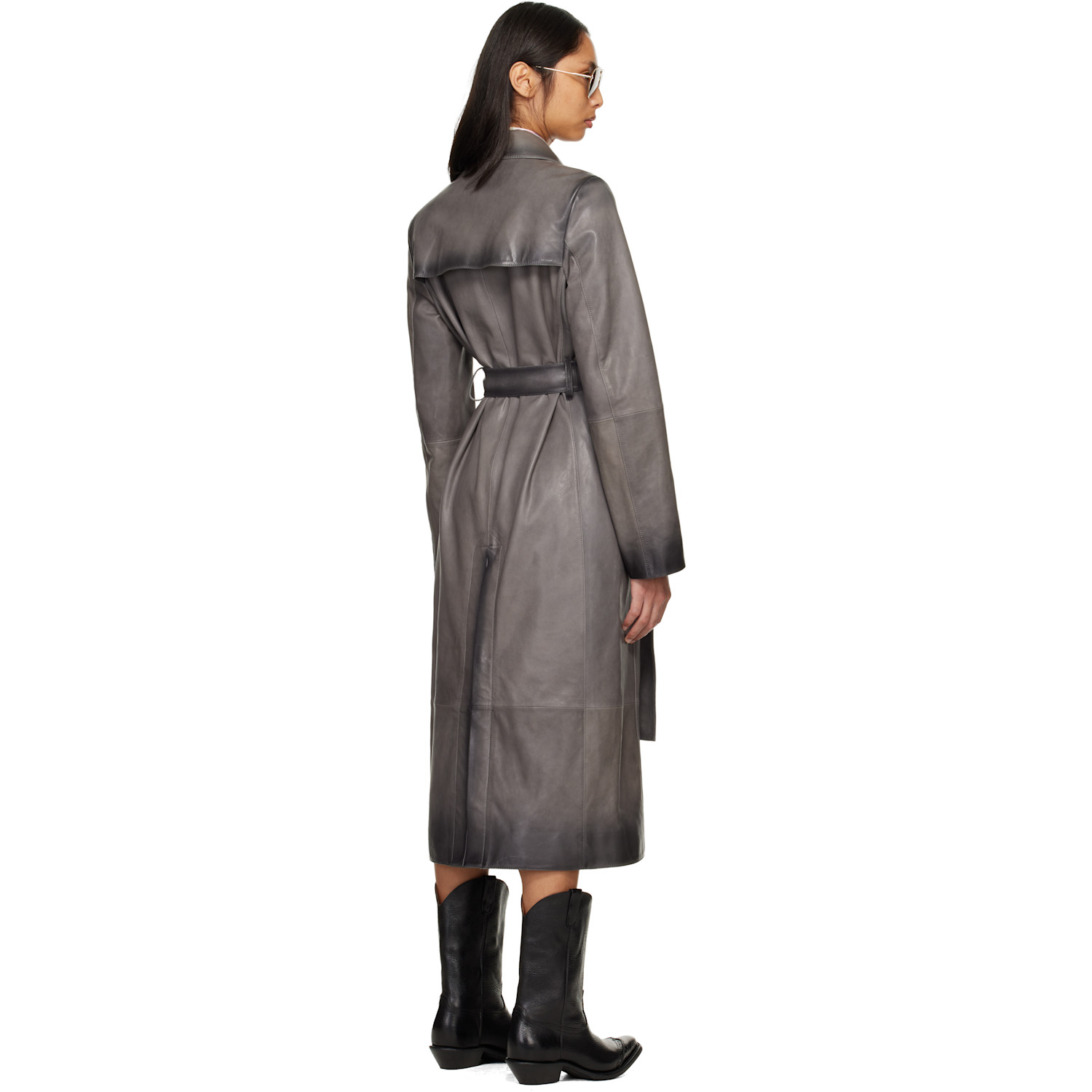  Acne Studios Gray Ombré Leather Trench Coat 