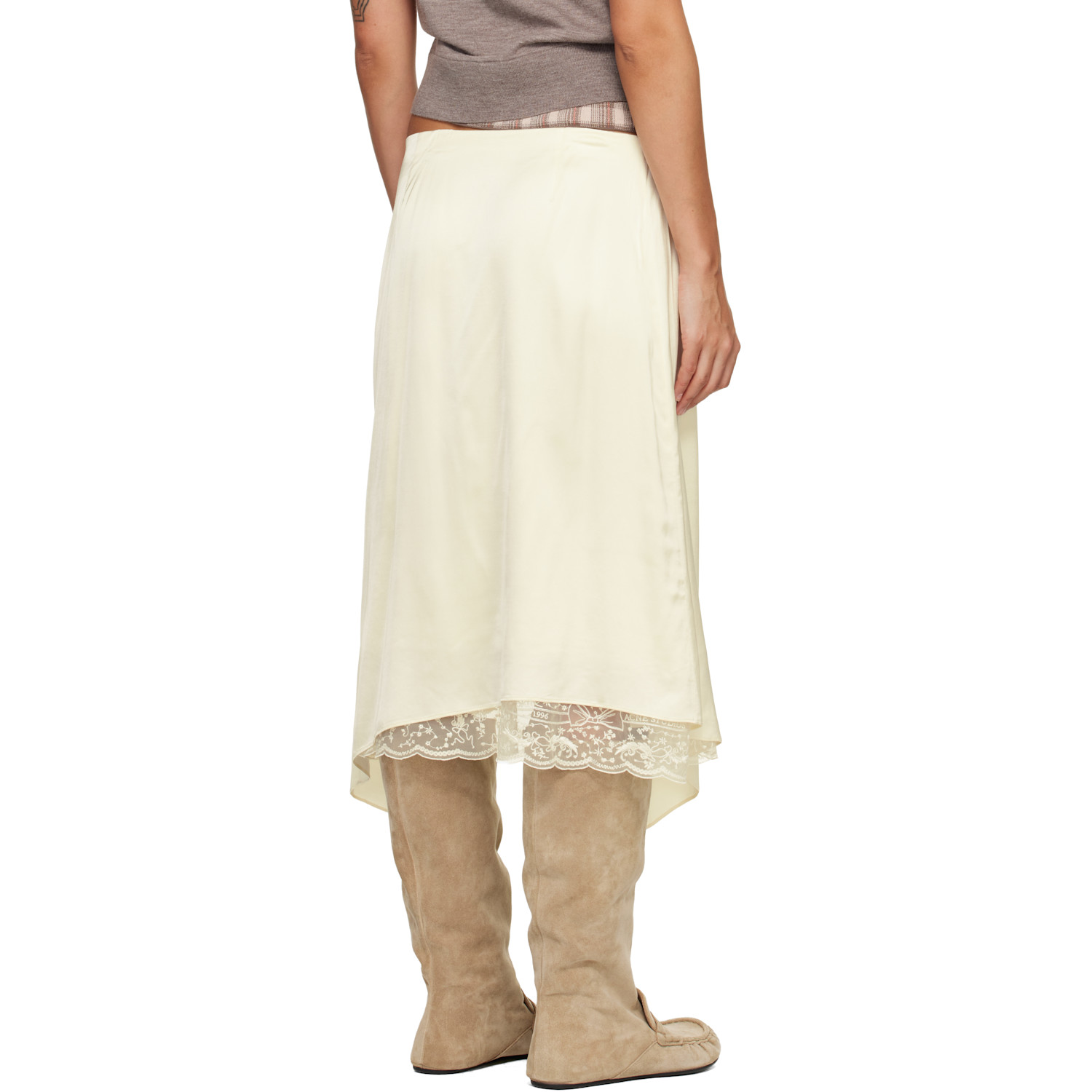  Acne Studios Off-white Layered Satin Midi Skirt 