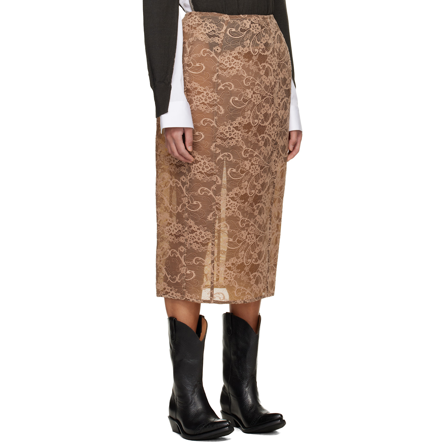  Acne Studios Brown Lace Midi Skirt 