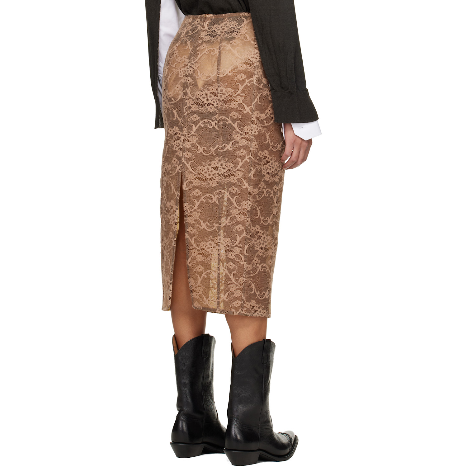  Acne Studios Brown Lace Midi Skirt 