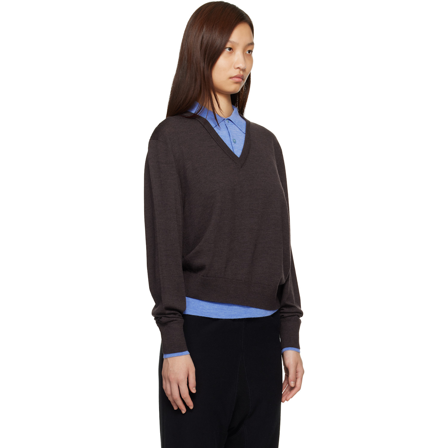  Acne Studios Brown & Blue Layered Wool Knit Sweater 