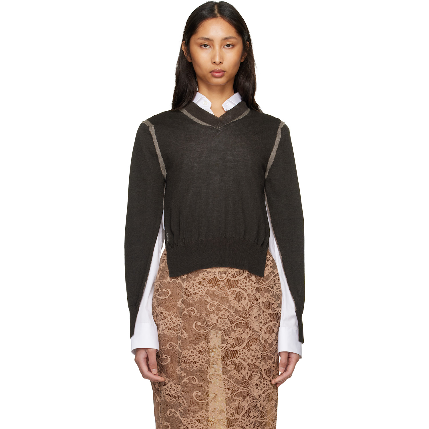 Acne Studios Brown Wrinkled V-Neck Sweater