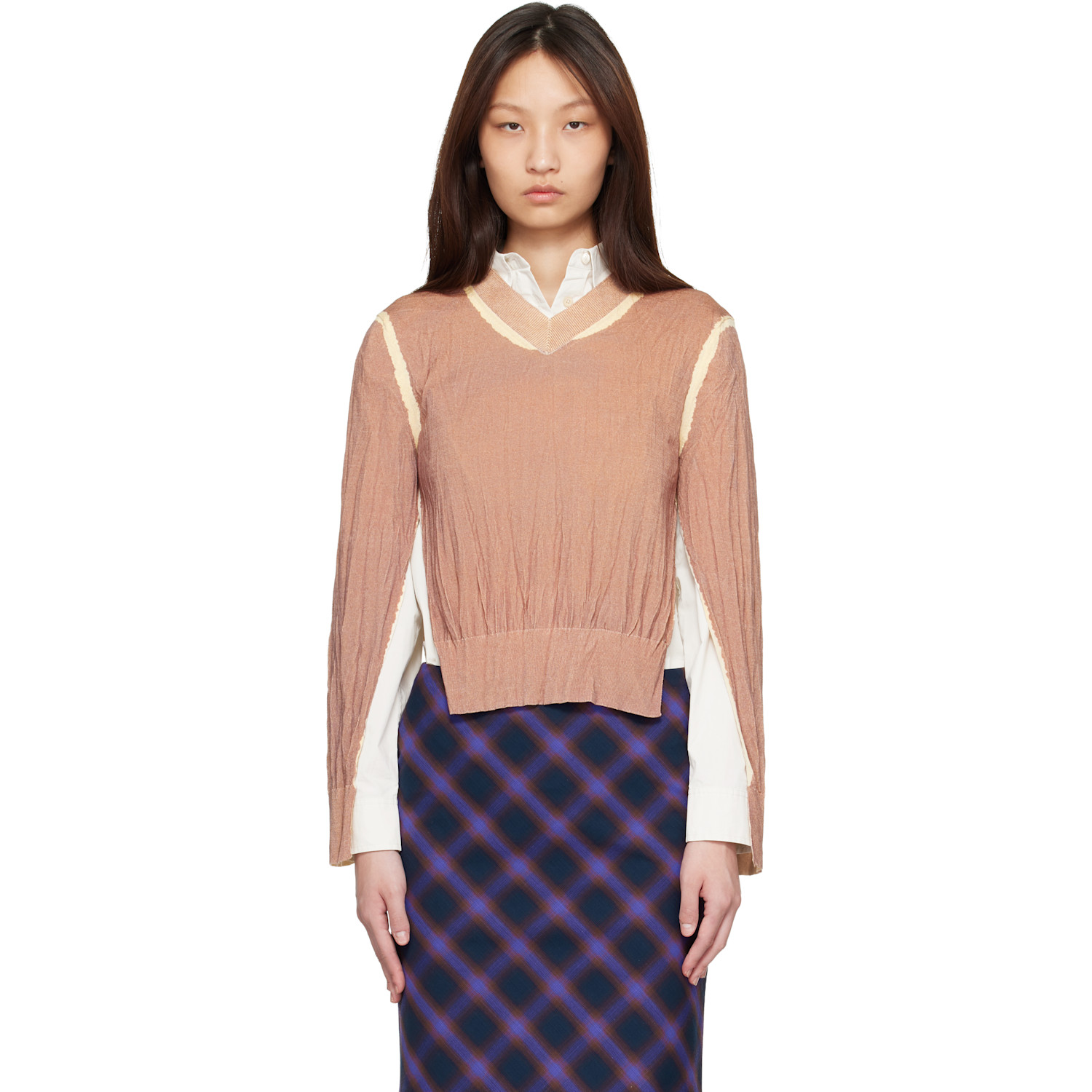 Acne Studios Tan Wrinkled V-Neck Sweater