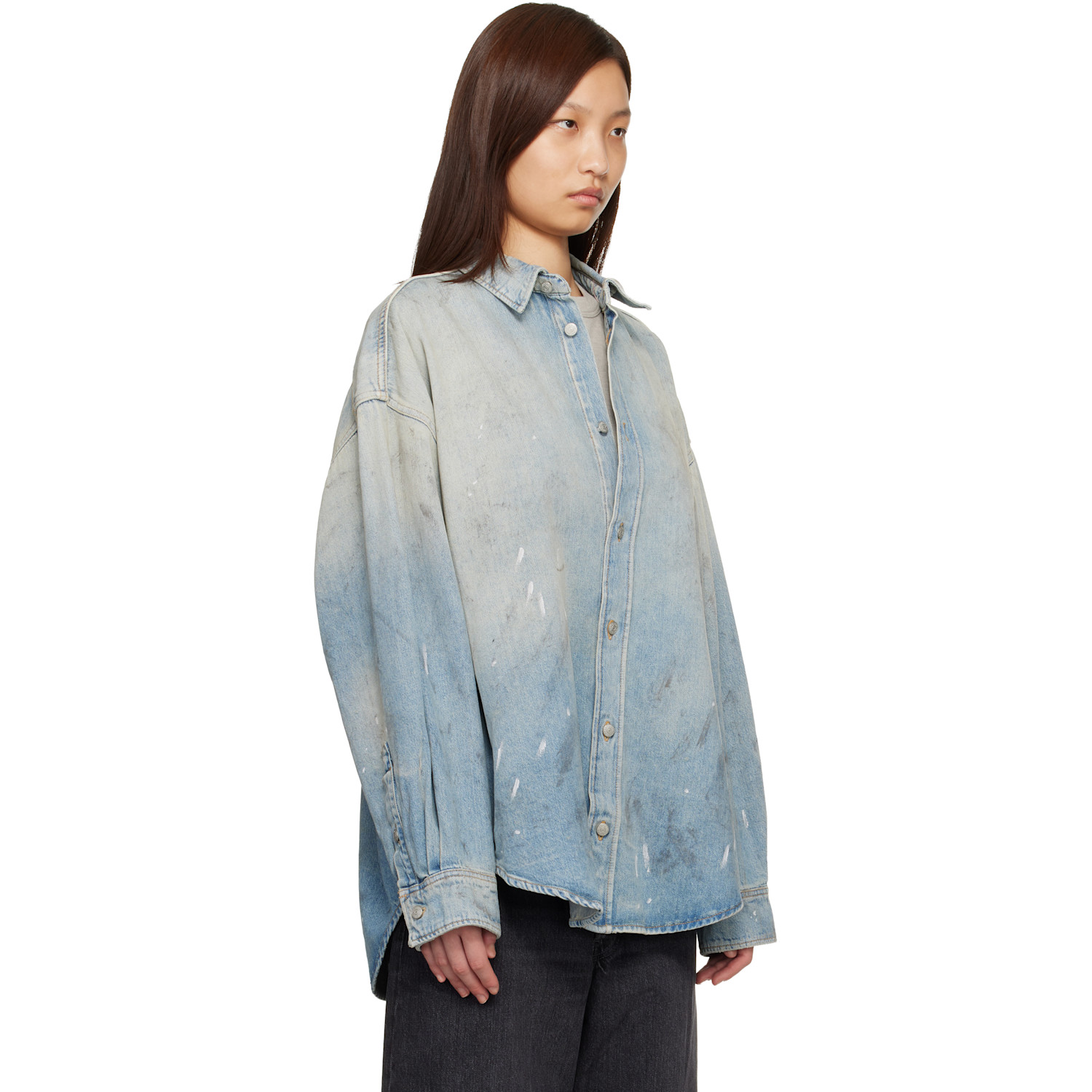  Acne Studios Blue Paint Splatter Denim Shirt 
