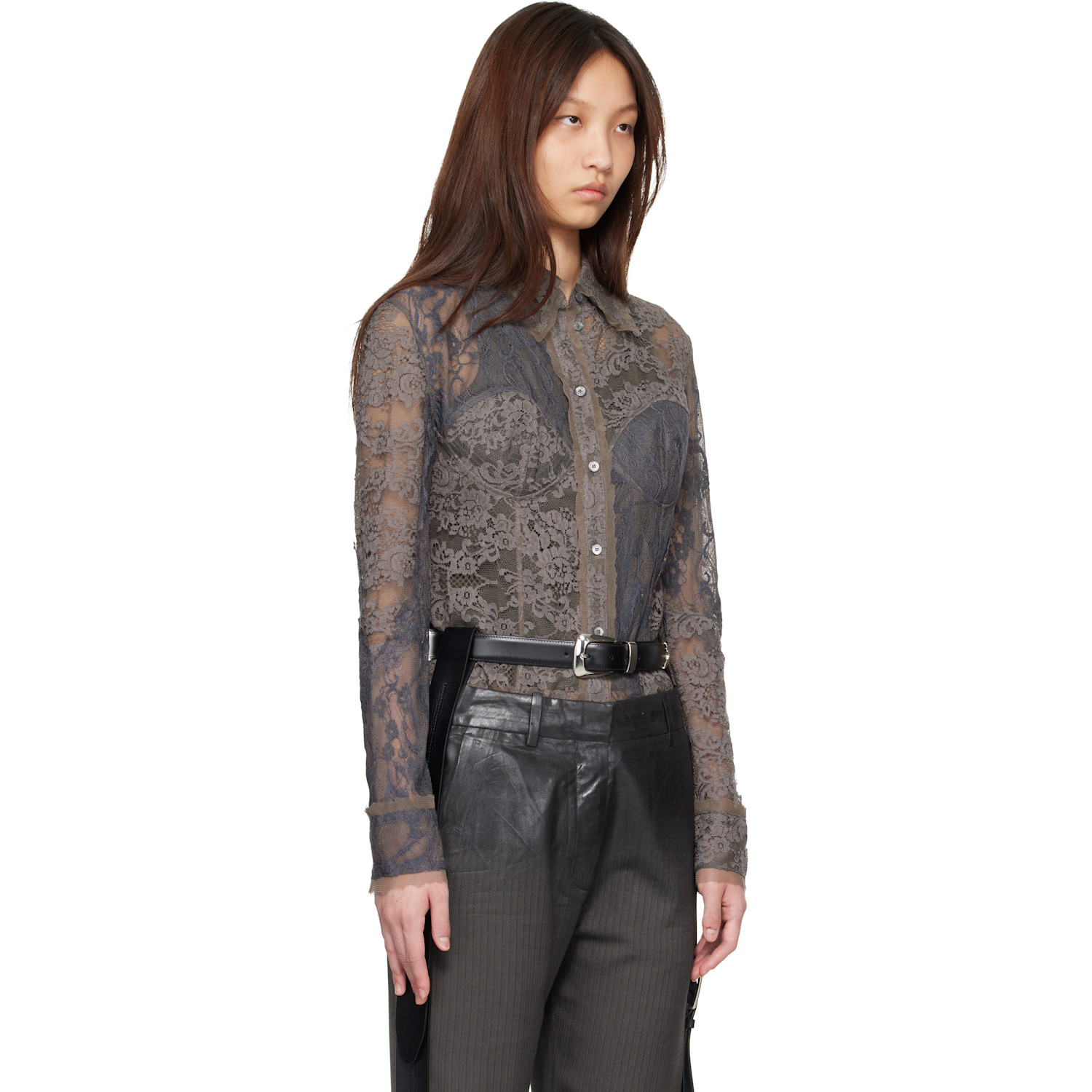  Acne Studios Gray Lace Corset Shirt 