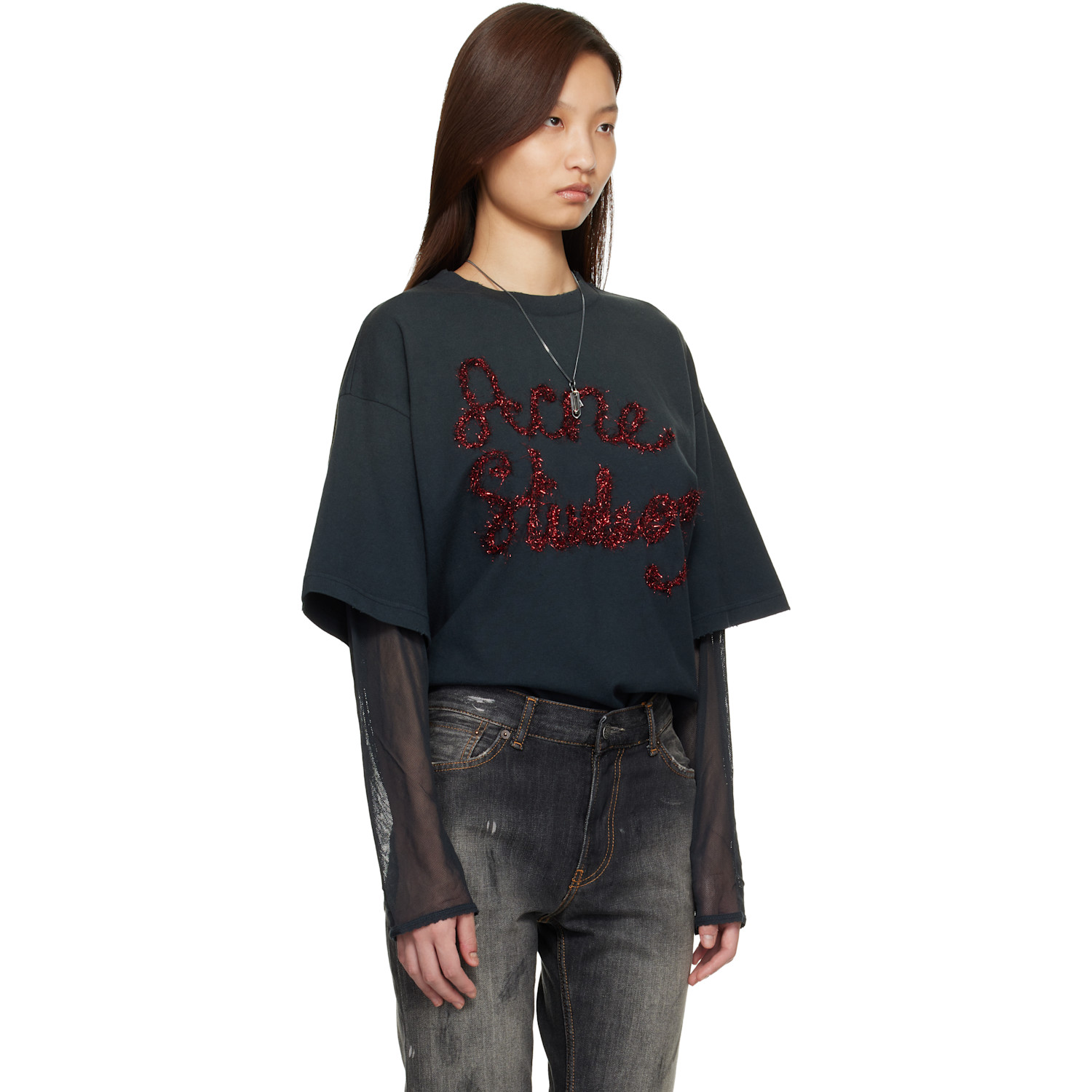  Acne Studios Gray Layered Logo T-shirt 