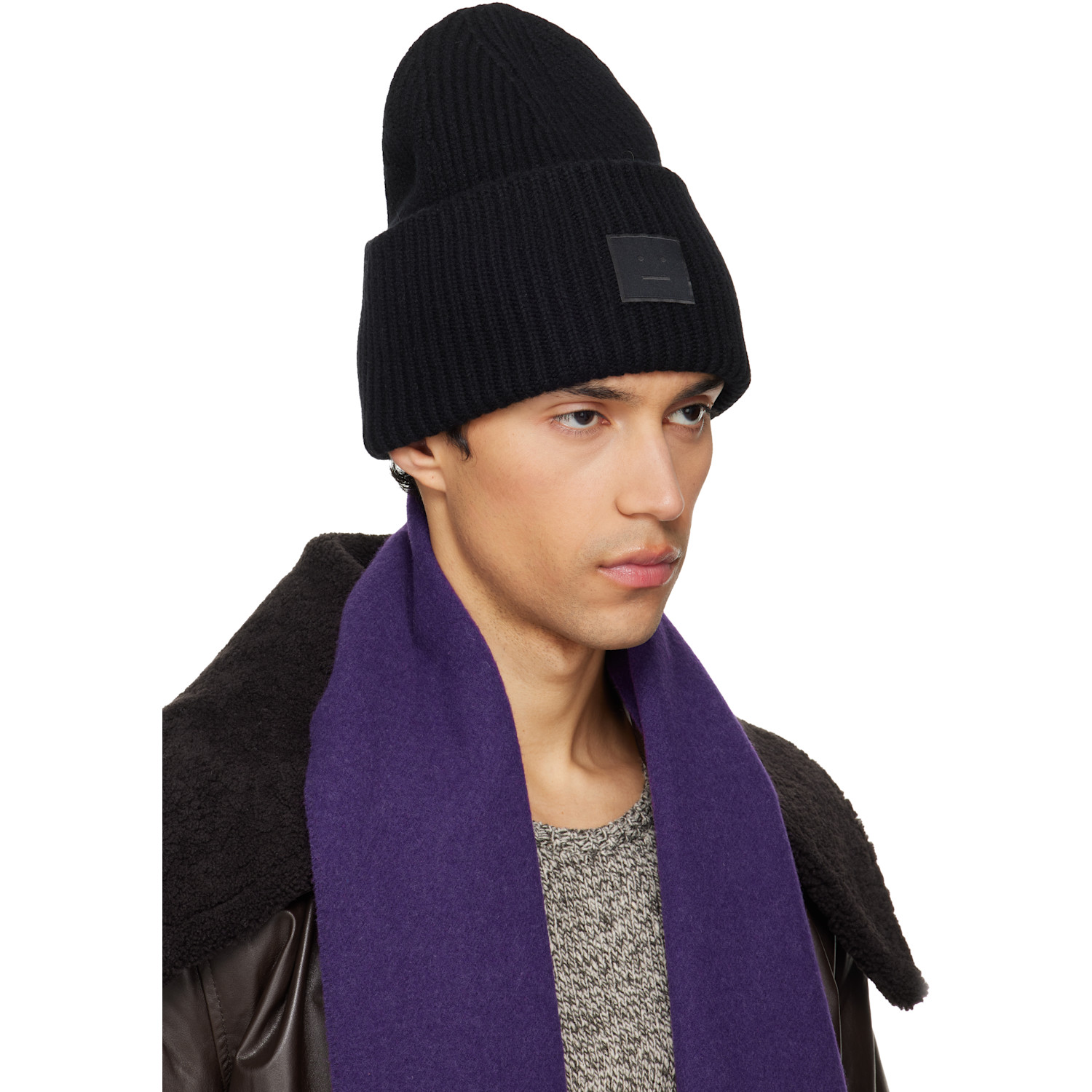  Acne Studios Black Large Face Logo Beanie 