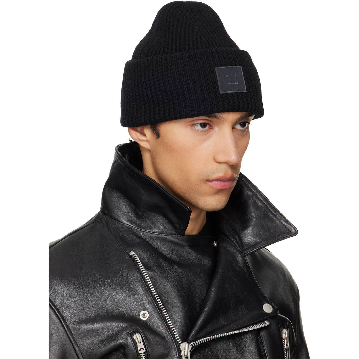  Acne Studios Black Wool Face Logo Beanie 