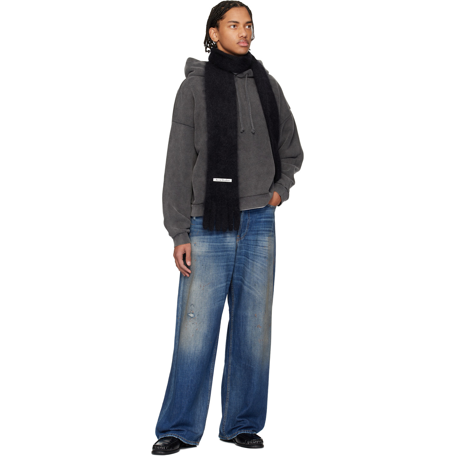  Acne Studios Black Skinny Logo Scarf 
