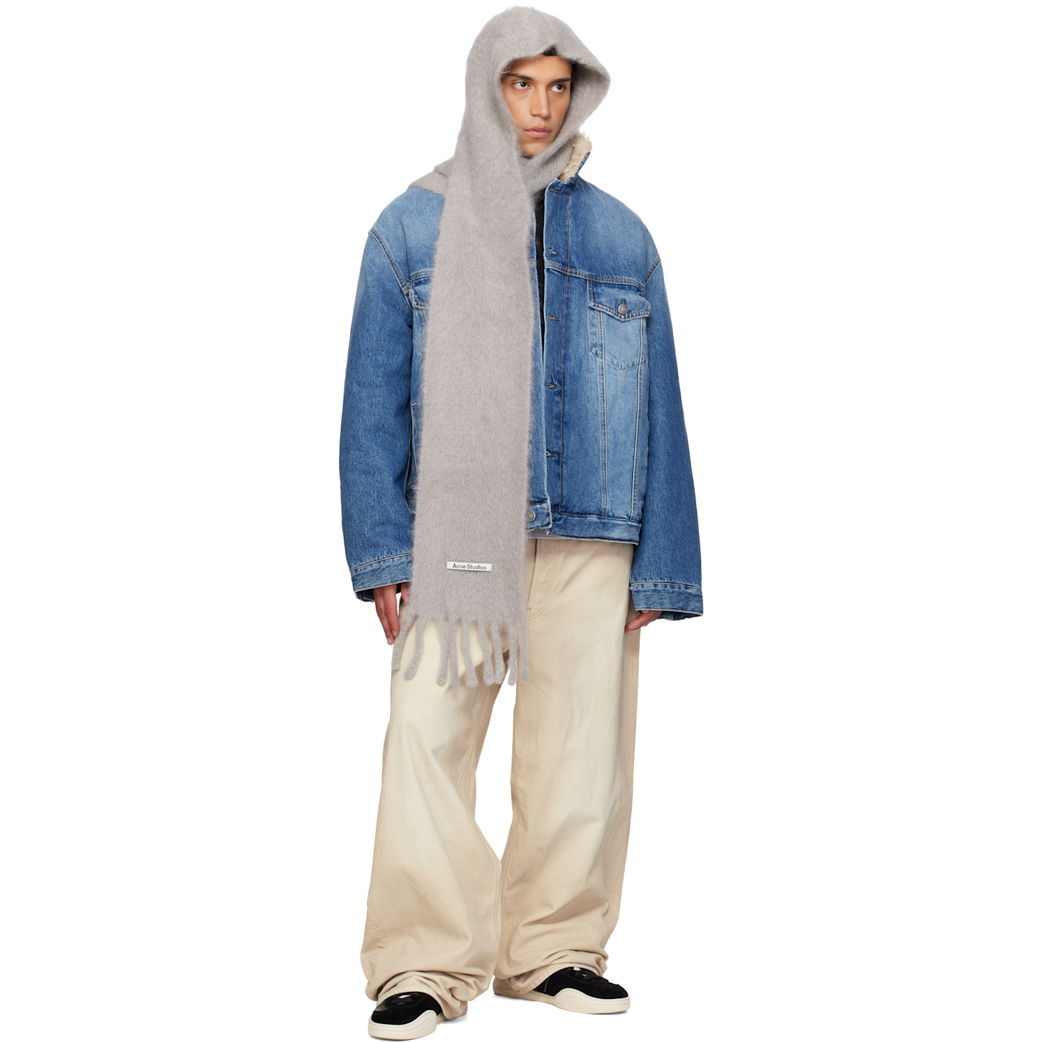  Acne Studios Gray Mohair Hooded Scarf 