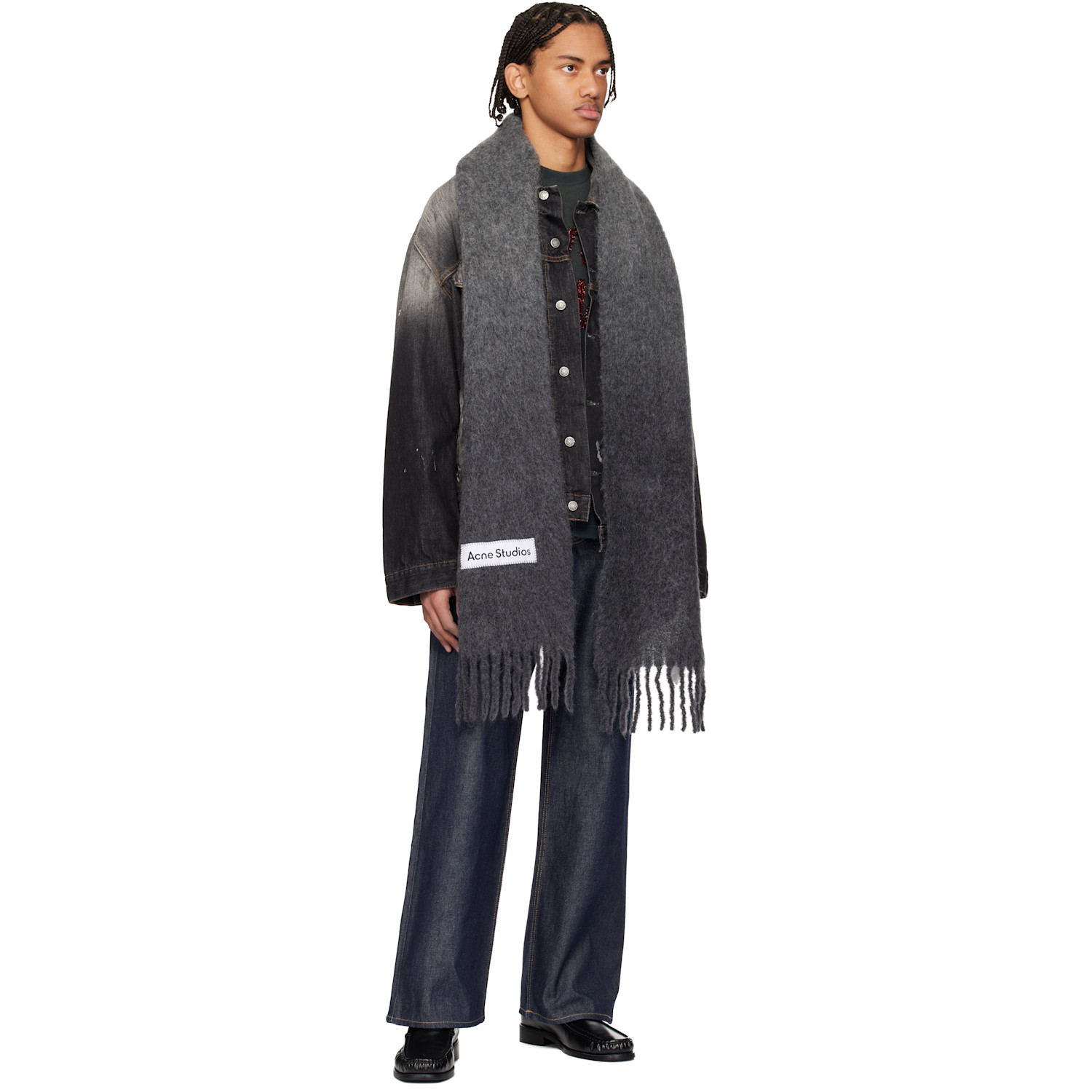  Acne Studios Gray Wool Fringe Scarf 