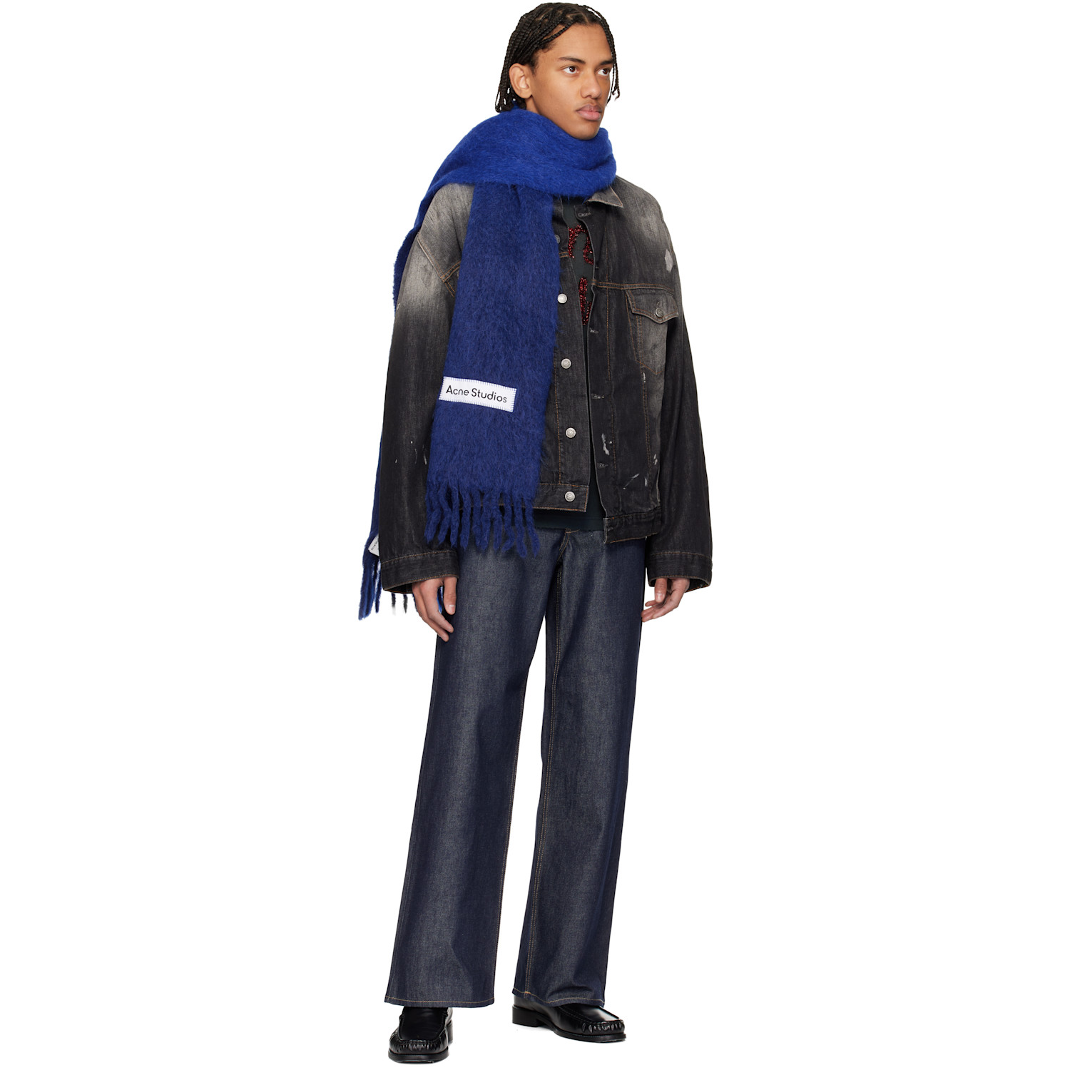  Acne Studios Blue Wool Fringe Scarf 
