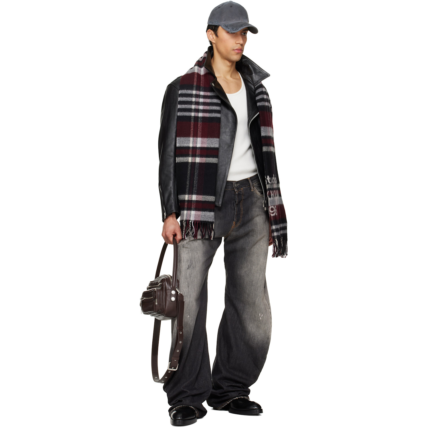  Acne Studios Red & Black Logo Fringe Scarf 