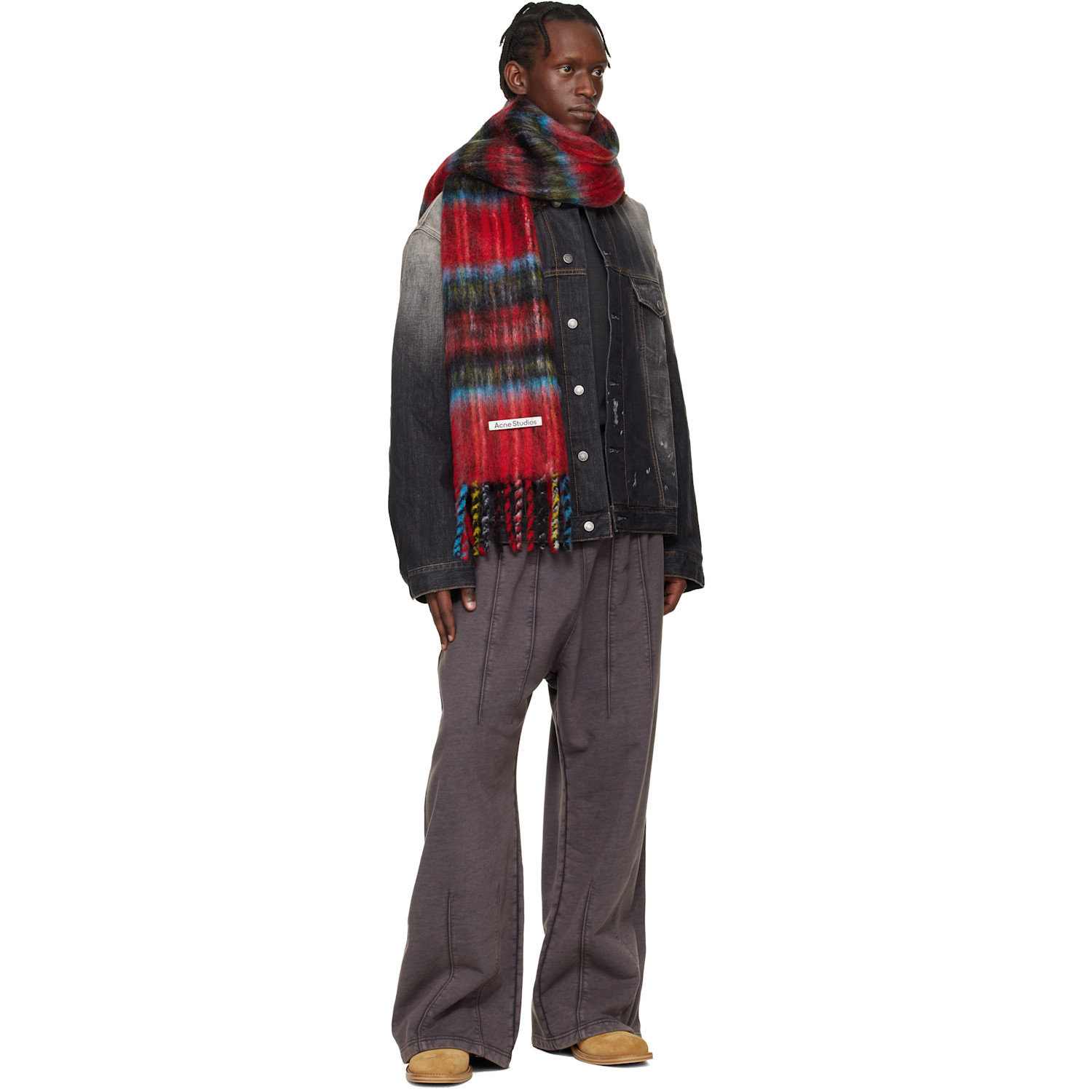  Acne Studios Red & Blue Mohair Check Scarf 