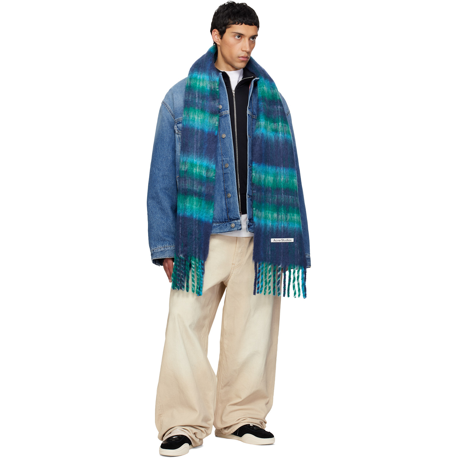  Acne Studios Blue & Green Mohair Check Scarf 