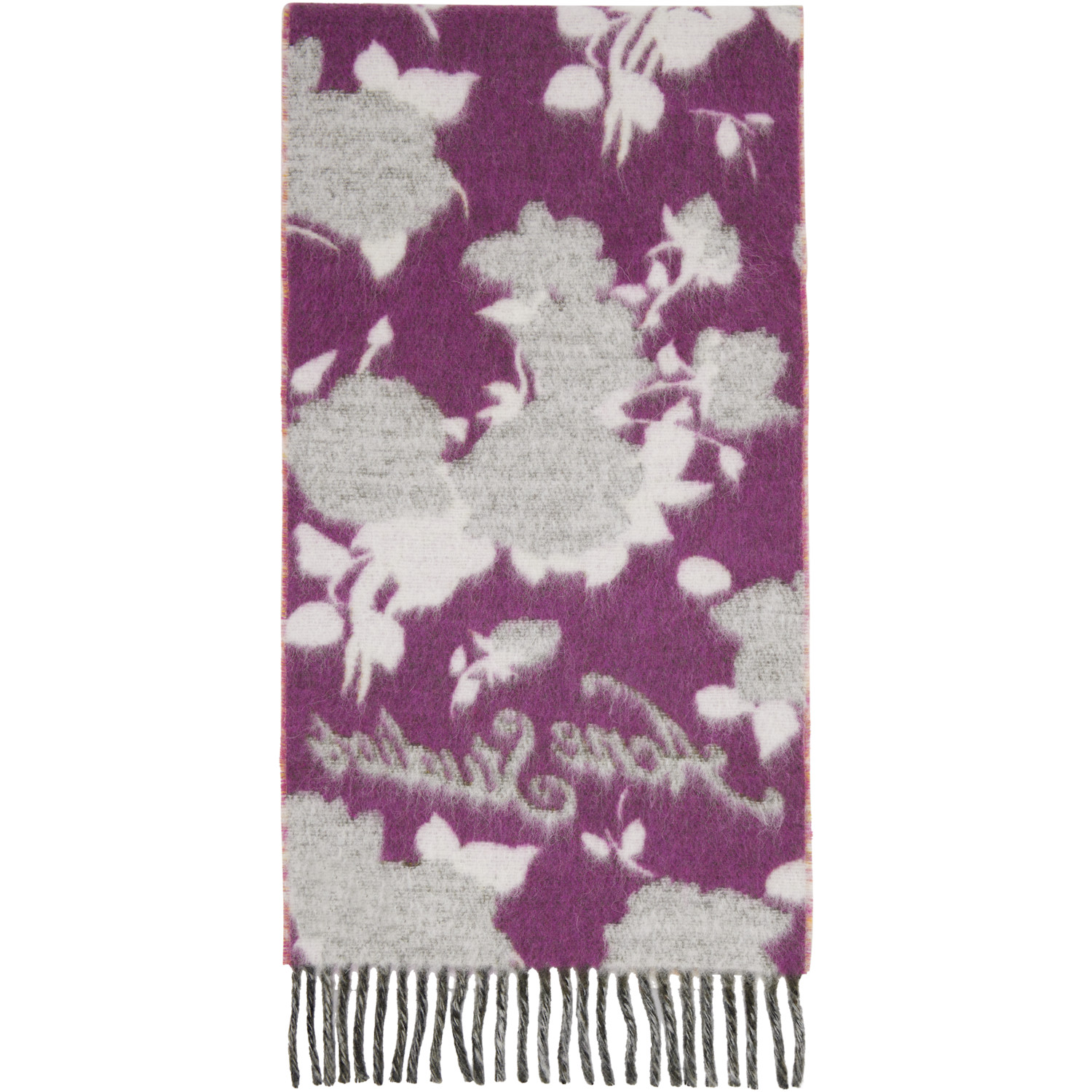  Acne Studios White & Purple Fringed Wool Scarf 