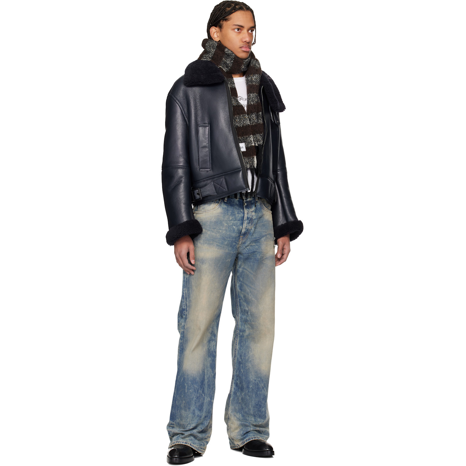  Acne Studios Brown & Gray Fringed Wool Skinny Scarf 