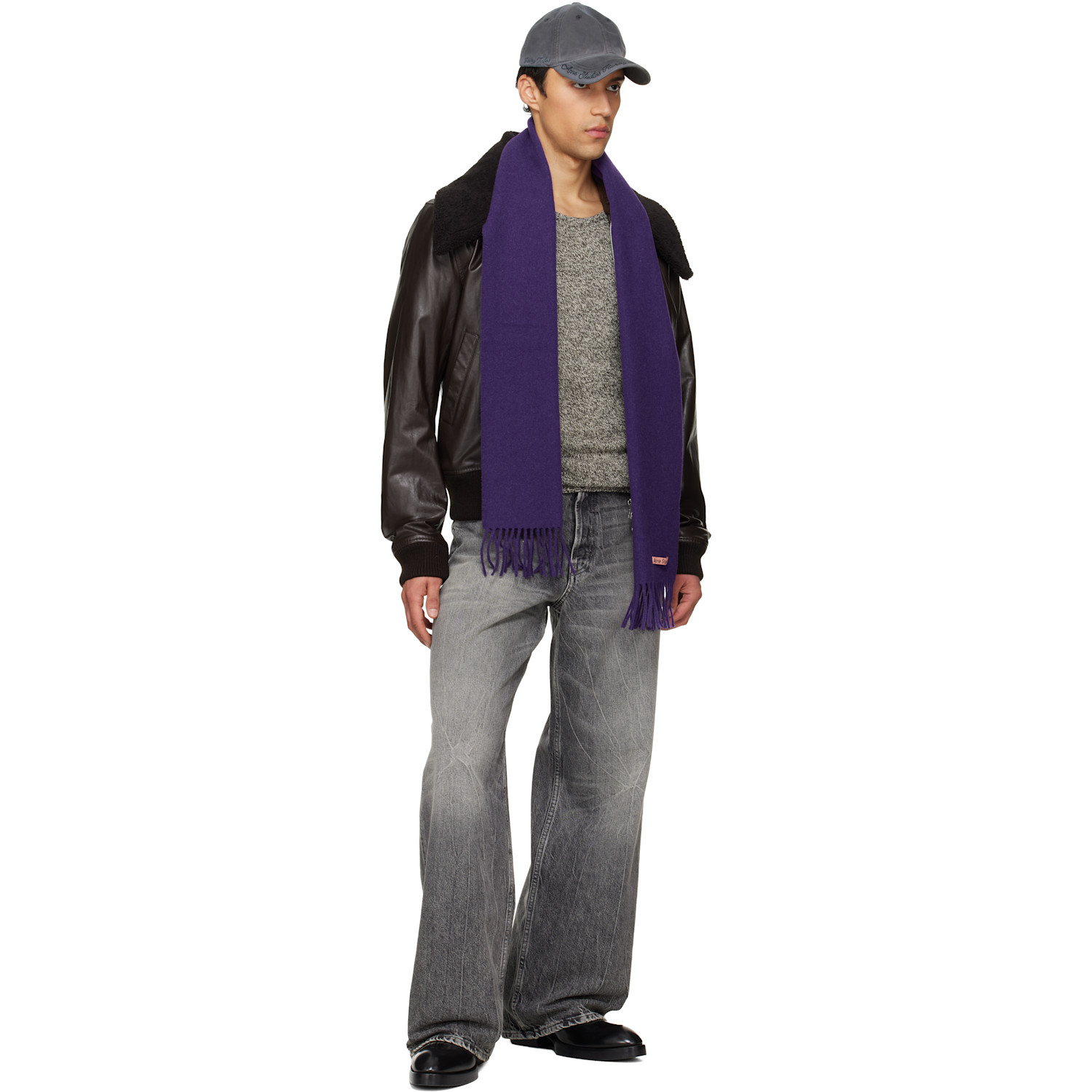  Acne Studios Purple Skinny Fringe Wool Scarf 