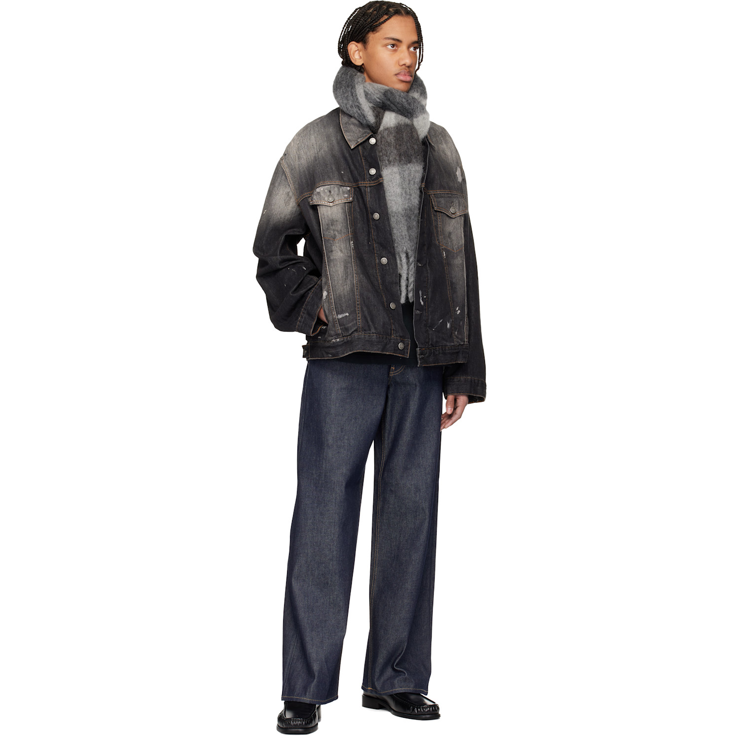  Acne Studios Blue & Gray Mohair Check Scarf 