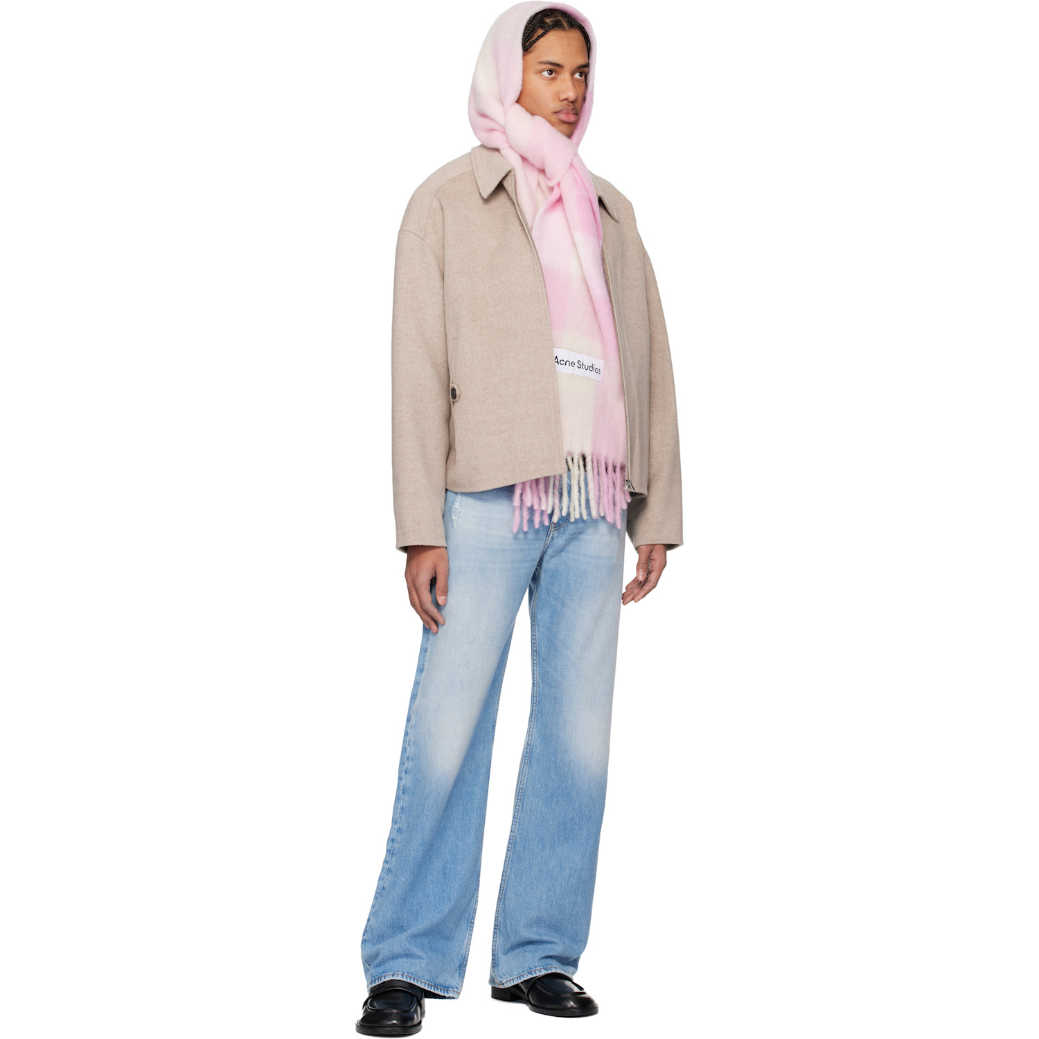 Acne Studios Pink Mohair Checked Scarf 